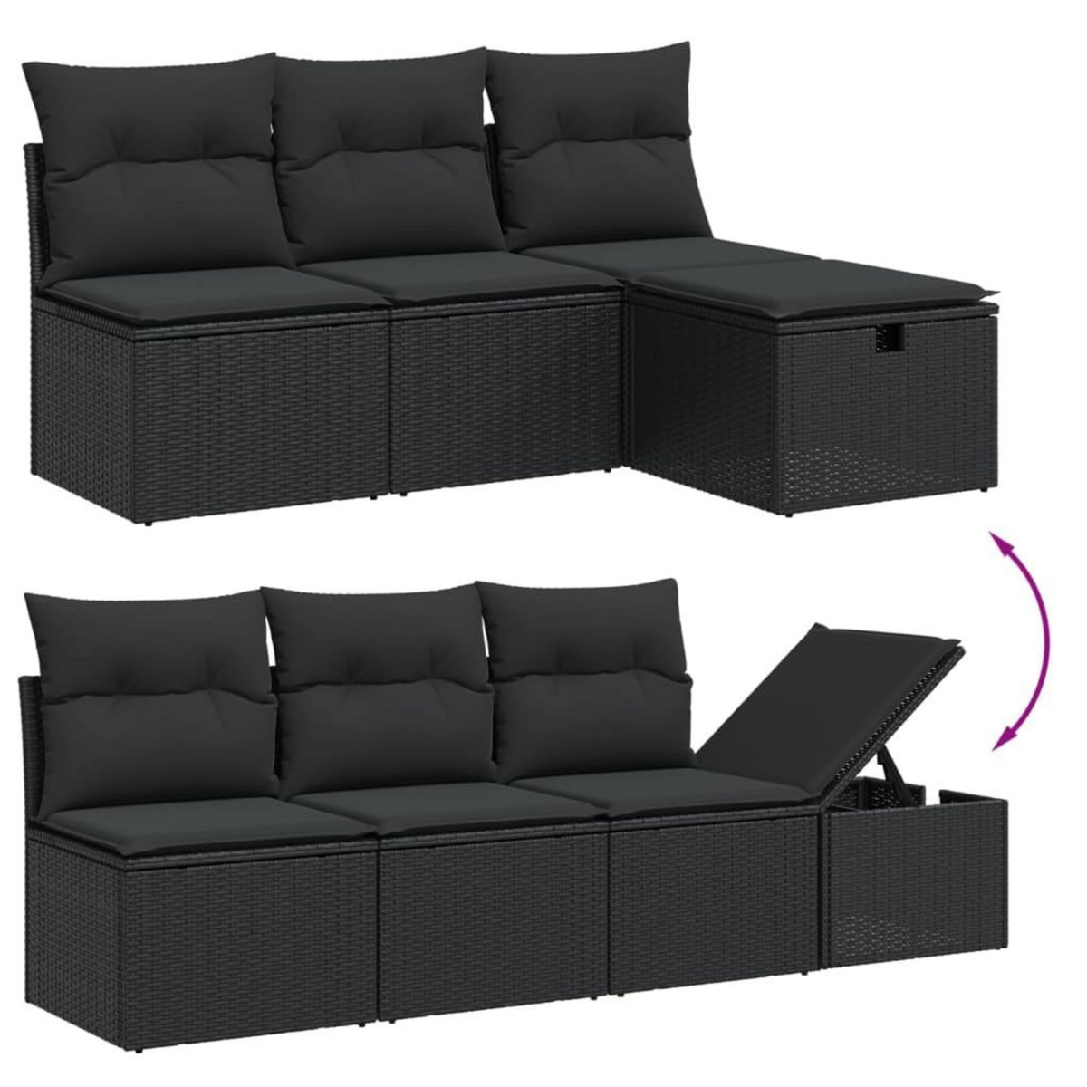 VIDAXL Salon de jardin 7 pcs avec coussins noir resine tressee