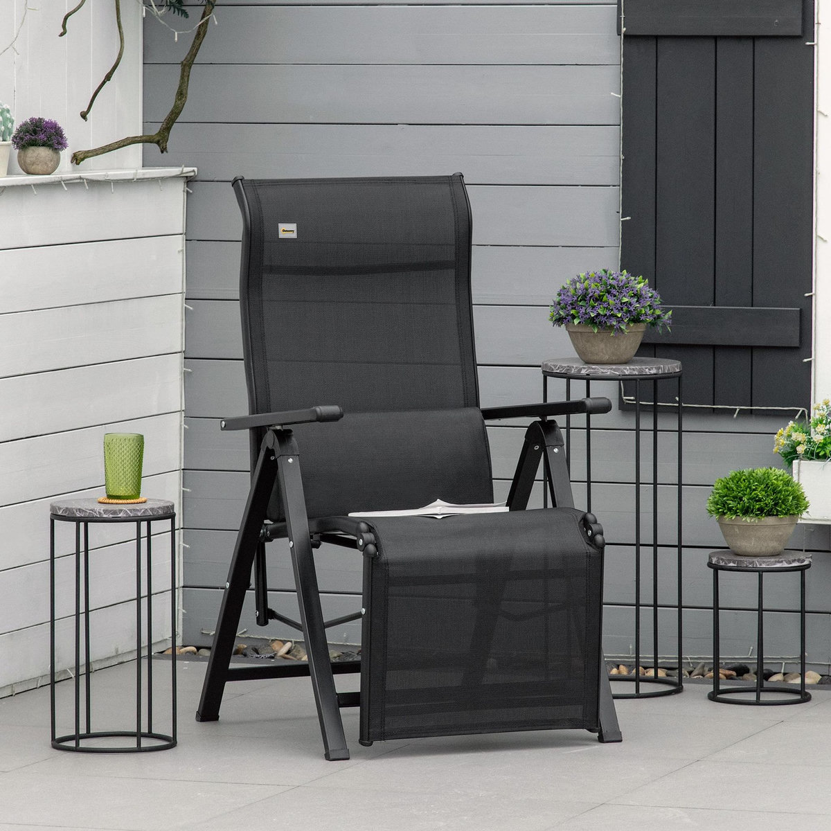 OUTSUNNY Chaise longue pliable dossier réglable textilène noir