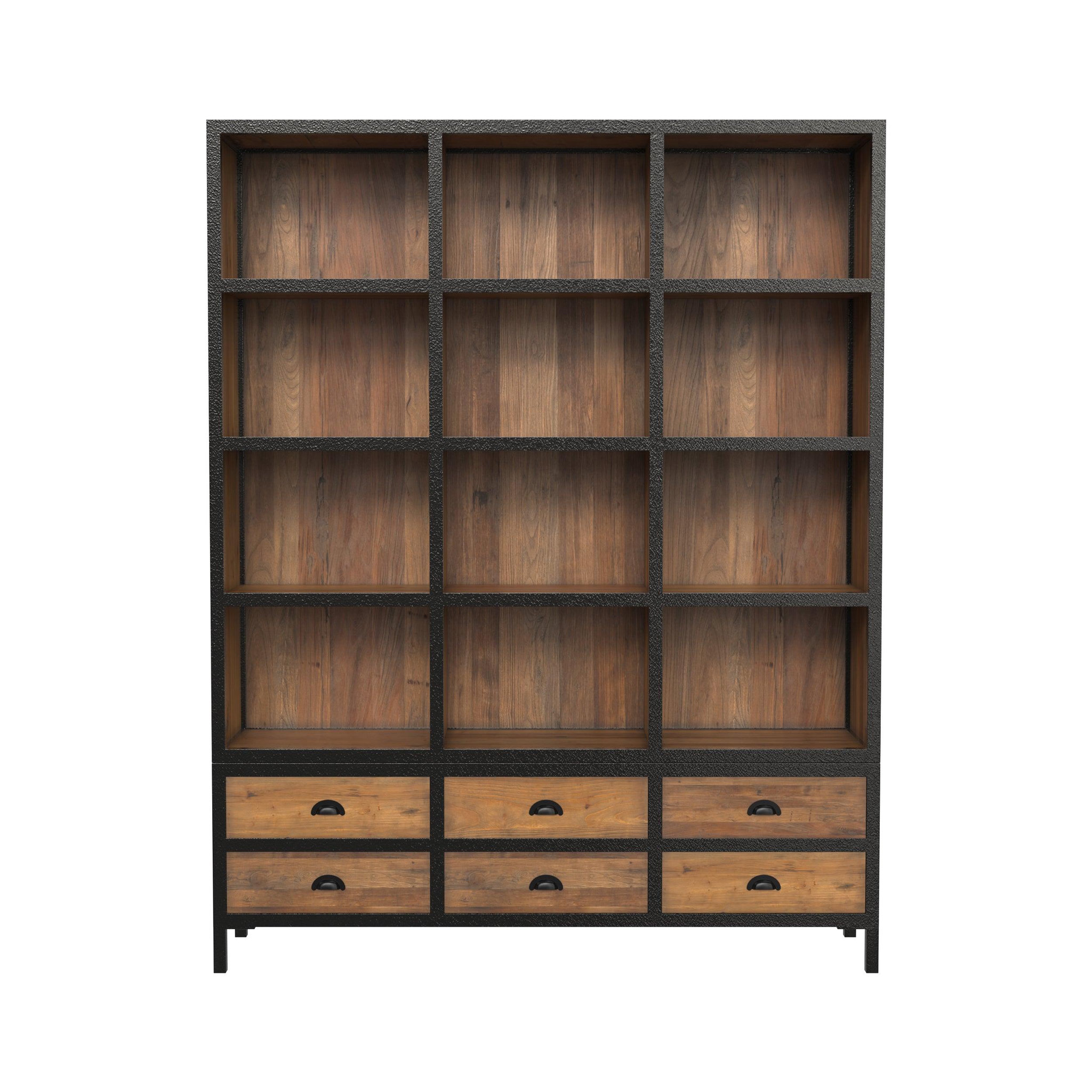 MAISON PAVANE Bibliothèque 6 tiroirs 12 niches en métal et bois de cèdre-shelby