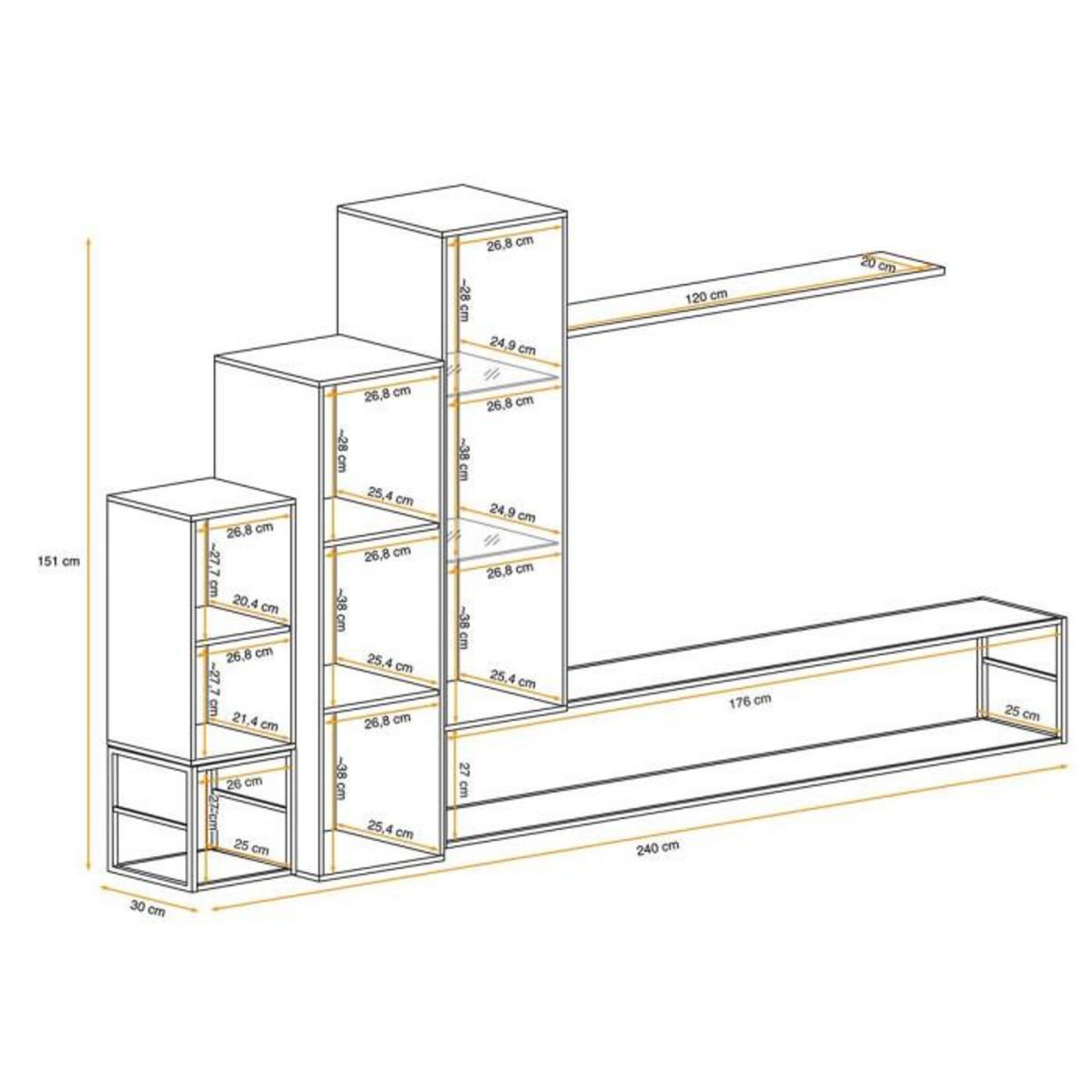 Paris Prix Ensemble Meuble TV Design  Switch VIII  240cm Gris & Noir