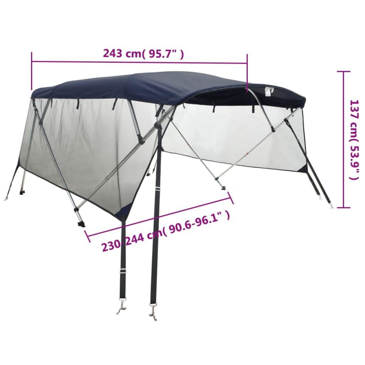 VIDAXL Toit bimini a 4 arceaux parois en maille 243x(230-244)x137 cm