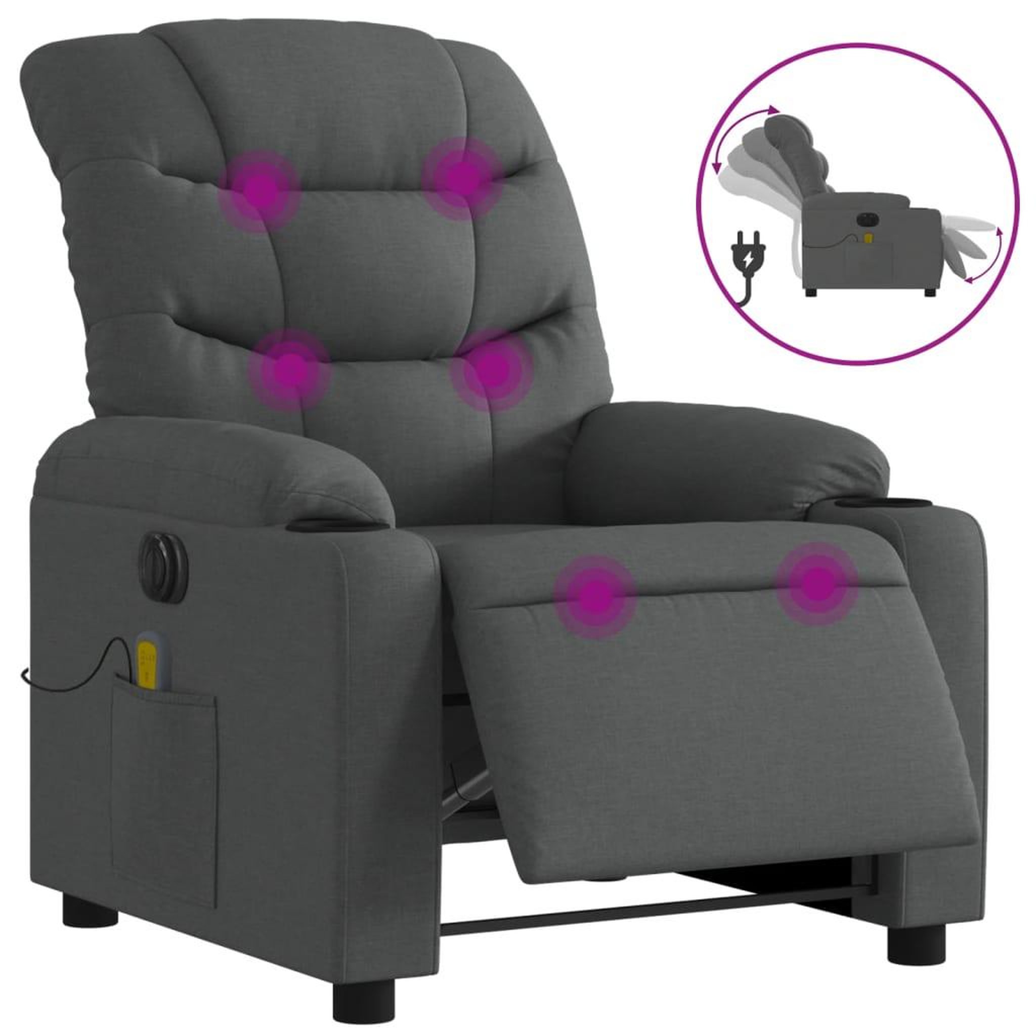 Voir la diapositive 2 : VIDAXL Fauteuil inclinable de massage electrique gris fonce tissu
