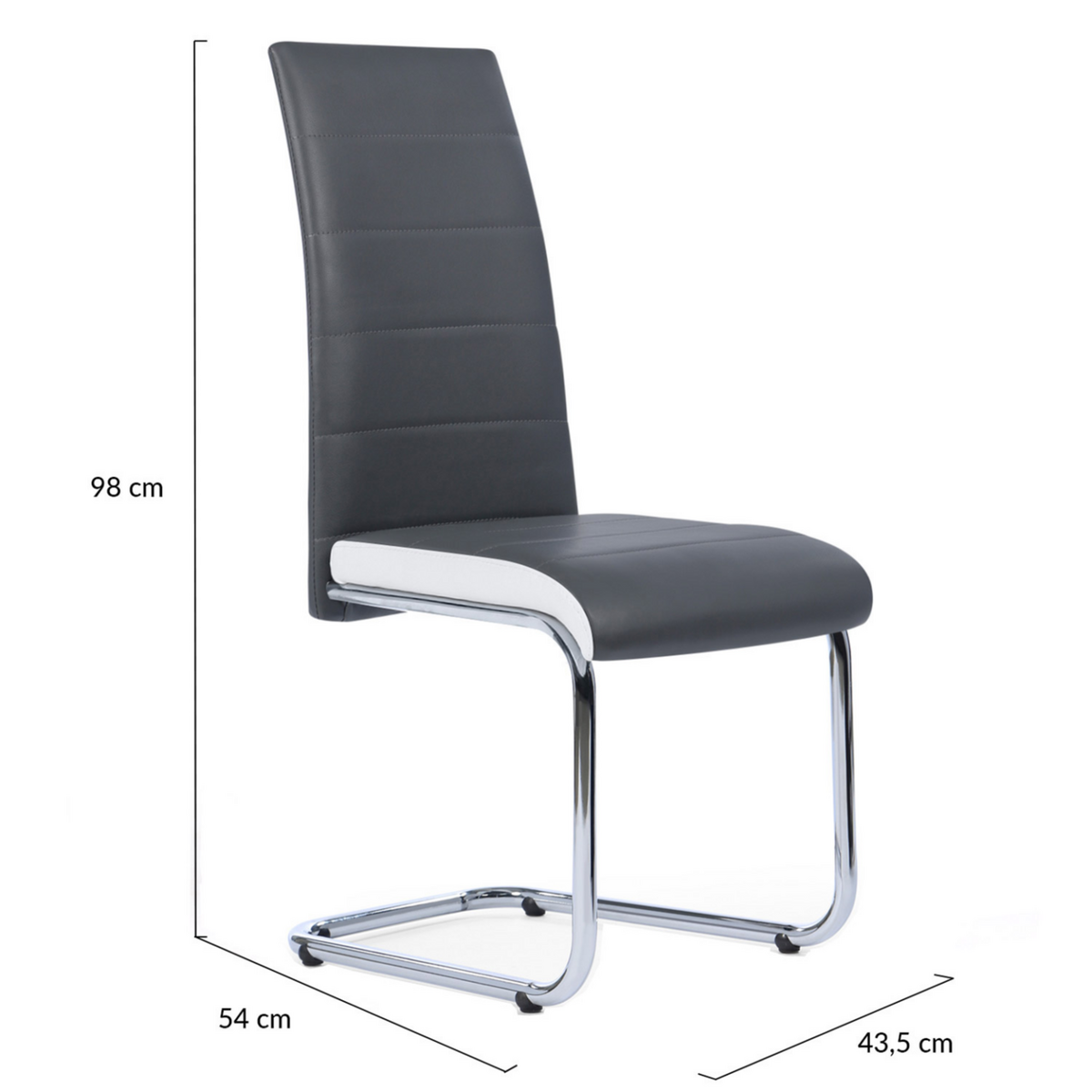 ID MARKET Lot de 4 chaises MIA grises liseré blanc pour salle à manger