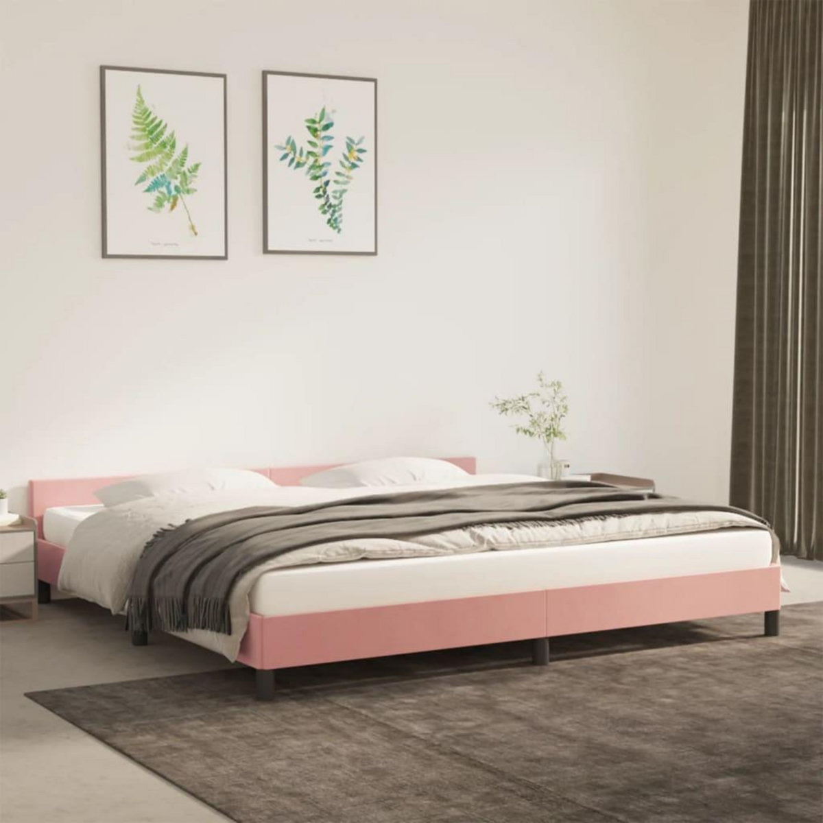 VIDAXL Cadre de lit et tete de lit sans matelas rose 200x200cm velours