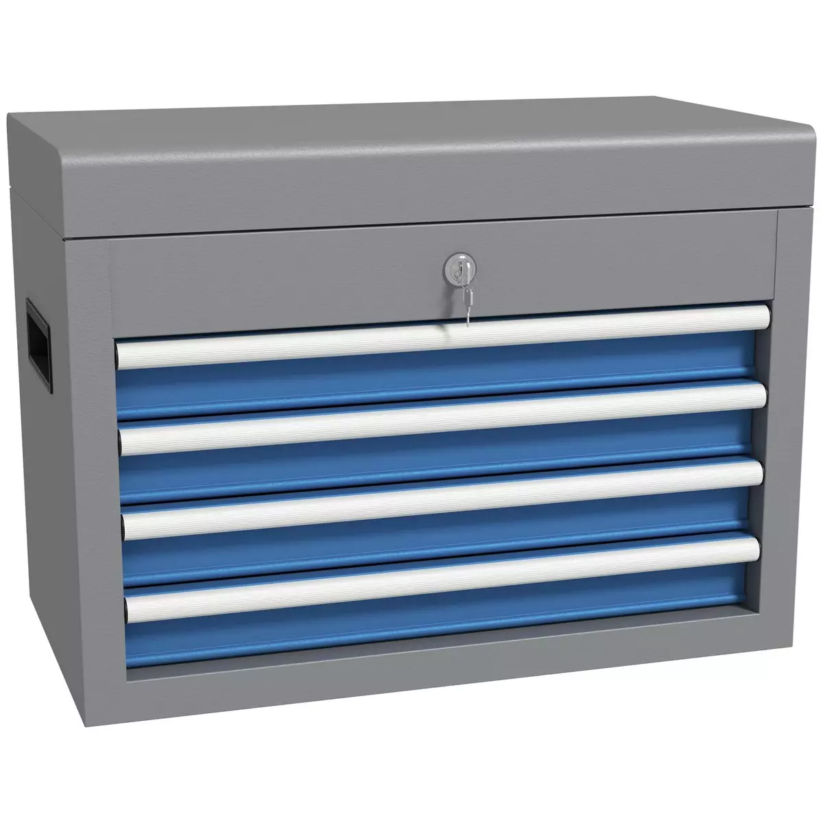 HOMCOM Boite à outils métallique caisse à outils - 4 tiroirs + plateau verrouillables - tapis EVA poignées tôle acier gris bleu