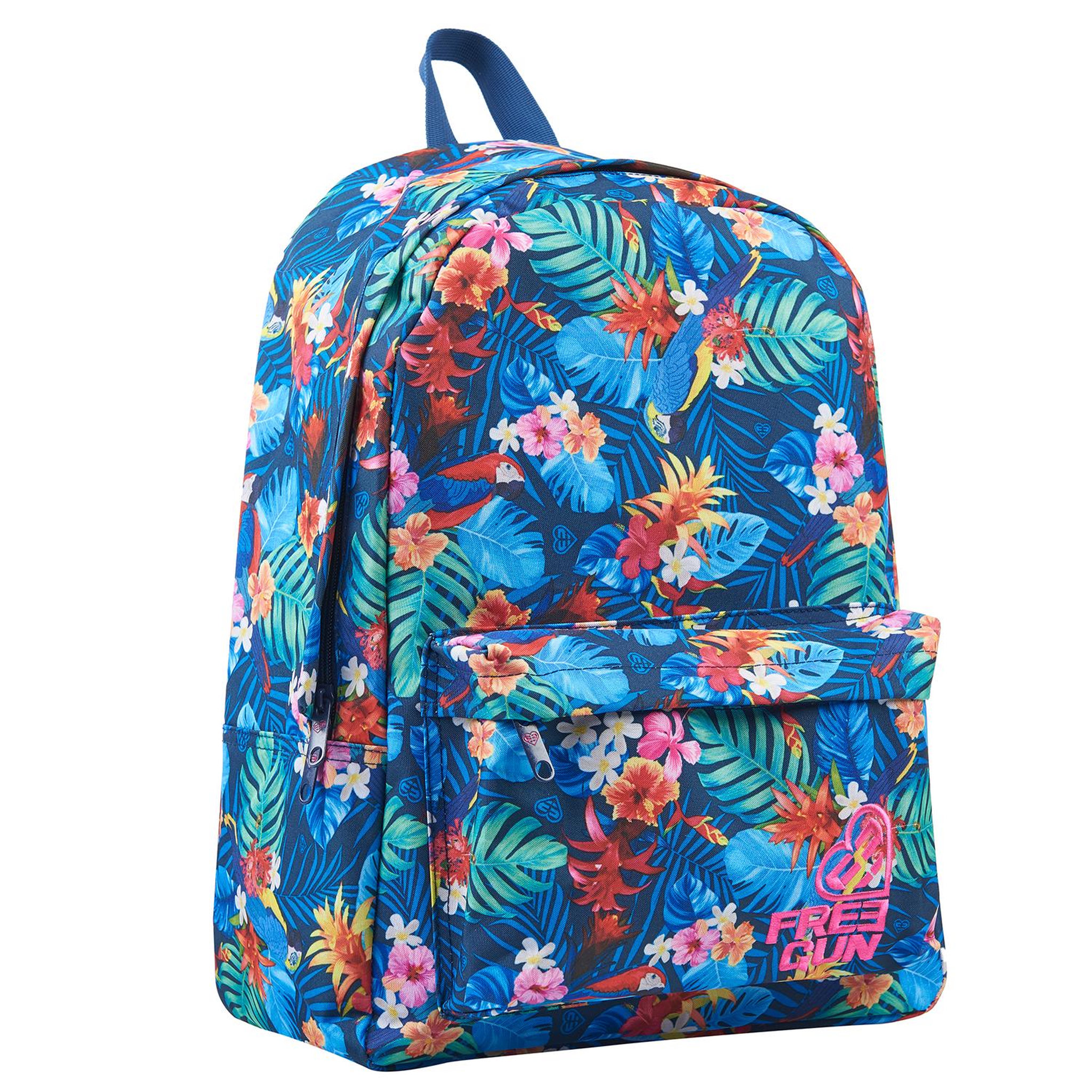 Voir la diapositive 2 : FREEGUN Sac à dos 1 compartiment bleu motifs fleurs 