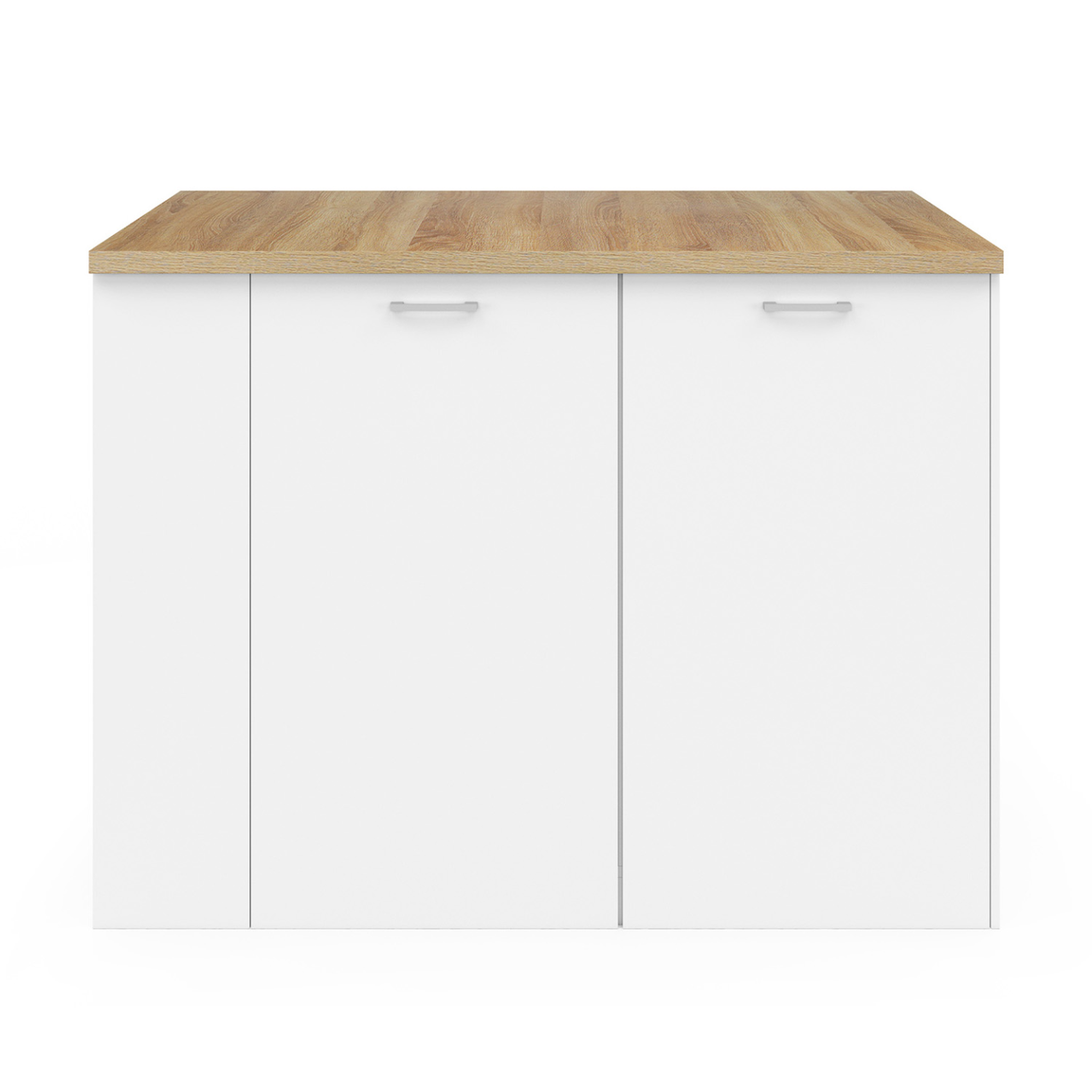 Voir la diapositive 3 : ID MARKET Ilot central tibo 120 cm bois blanc avec plan de travail façon hêtre