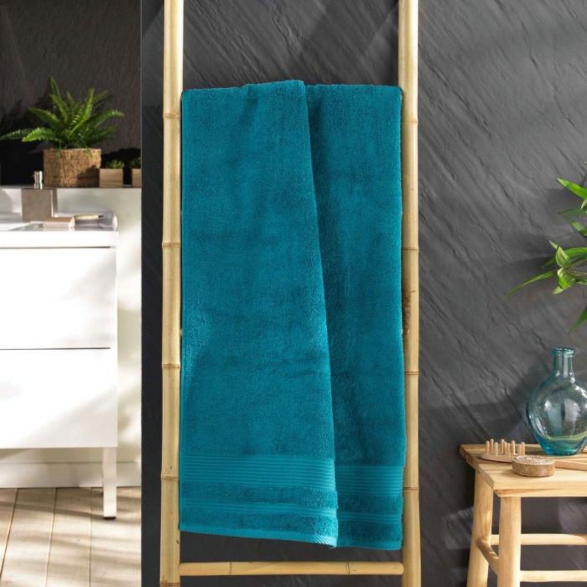Paris Prix Drap de Douche  Tendresse  70x130cm Bleu Paon