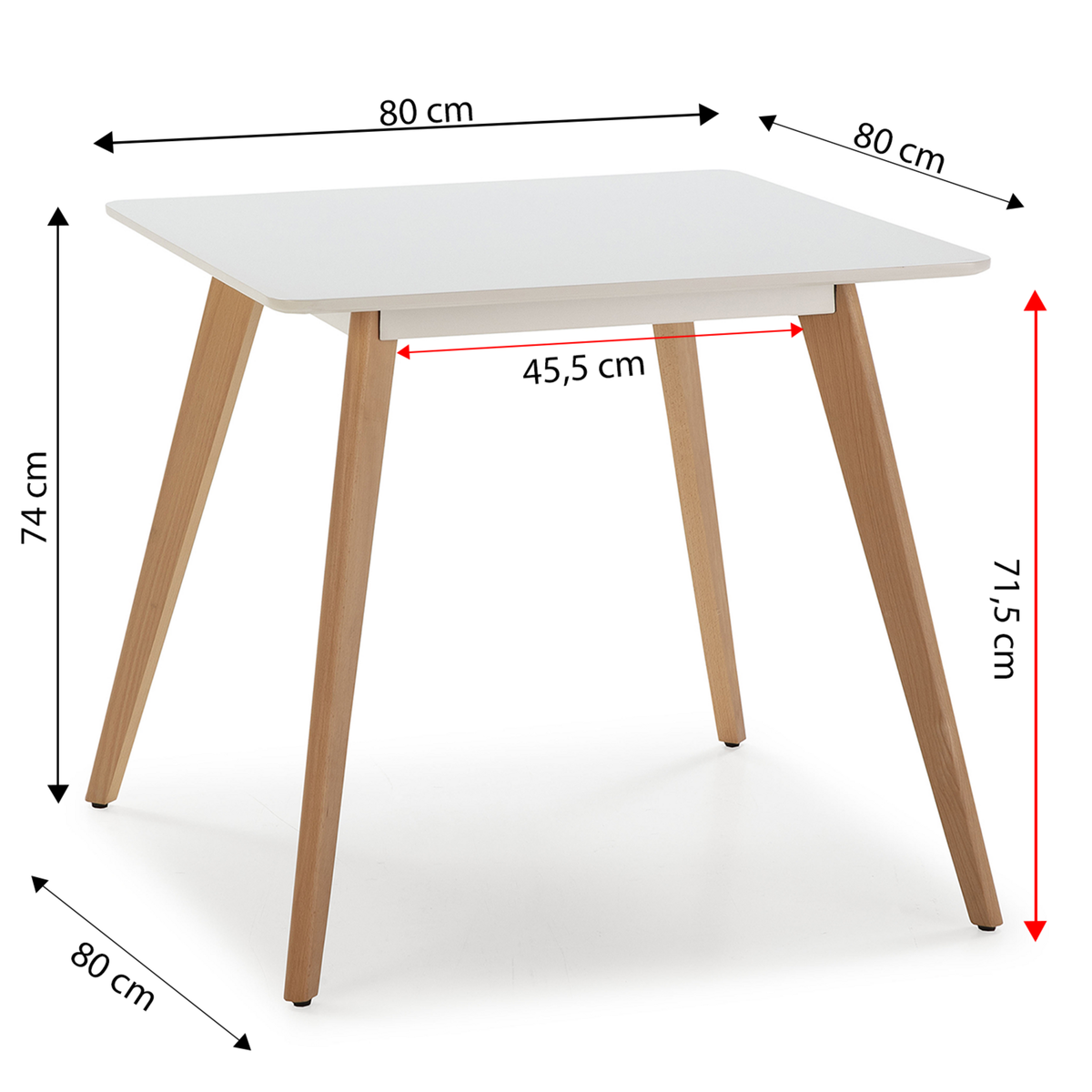 VS VENTA-STOCK Table à manger Aroa blanche, pieds en bois de hêtre, 80x80 cm