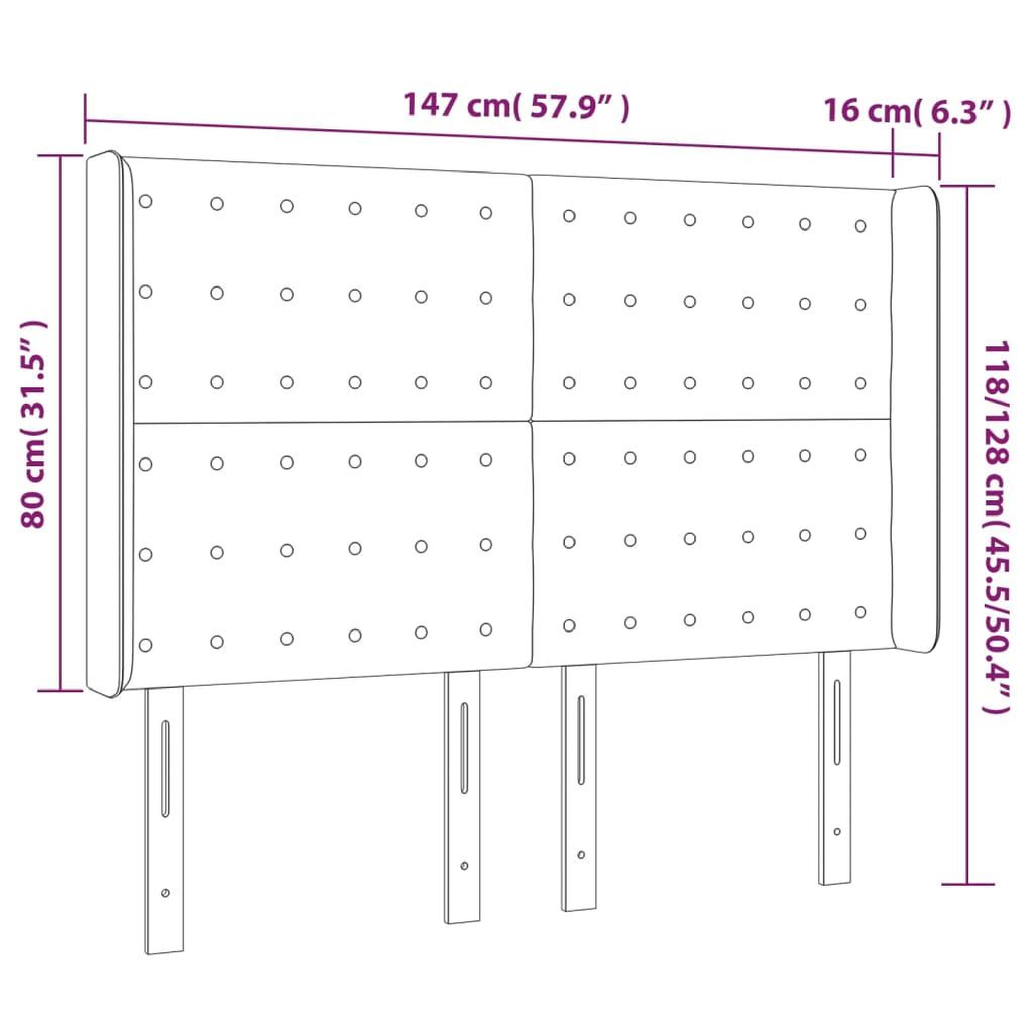 Voir la diapositive 6 : VIDAXL Tete de lit avec oreilles Gris clair 147x16x118/128 cm Tissu