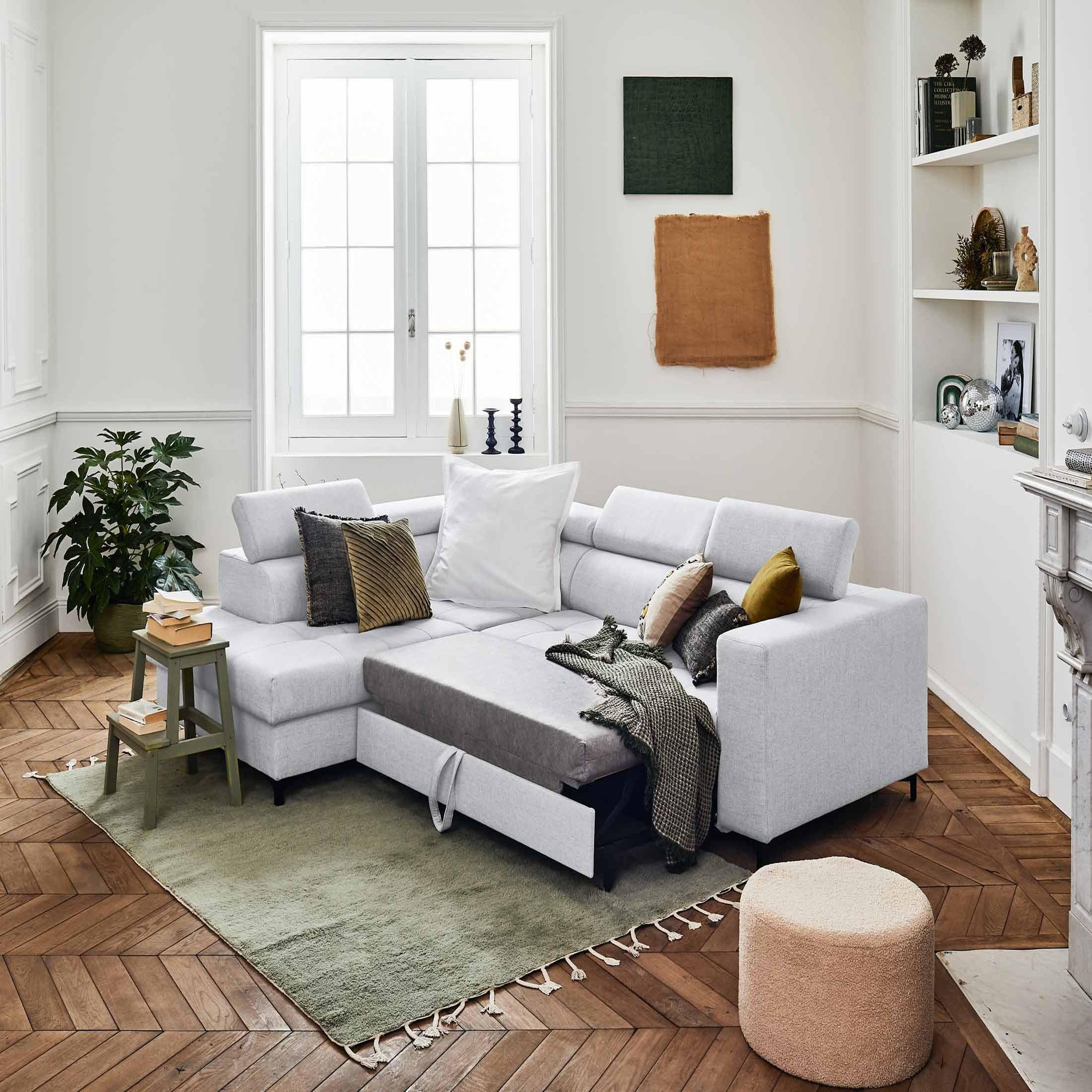Voir la diapositive 2 : LISA DESIGN Olinda - canapé d'angle gauche - 5 places - convertible avec coffre et têtières réglables - en tissu