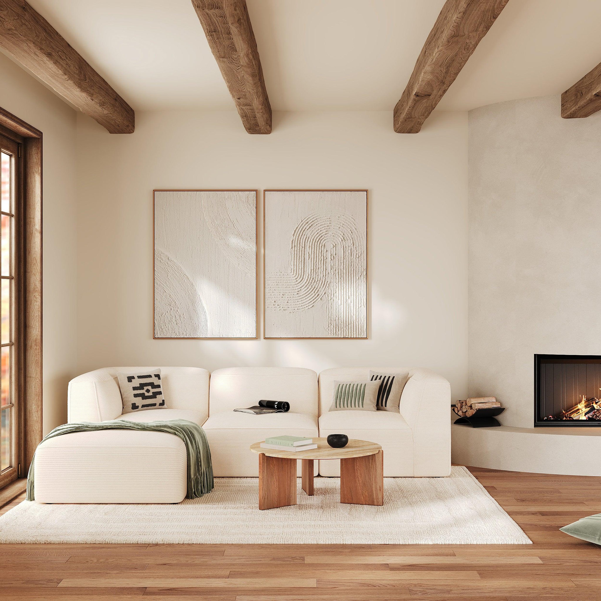 Voir la diapositive 5 : MAISON PAVANE Pouf carré pour canapé modulable en velours blanc cassé-mina