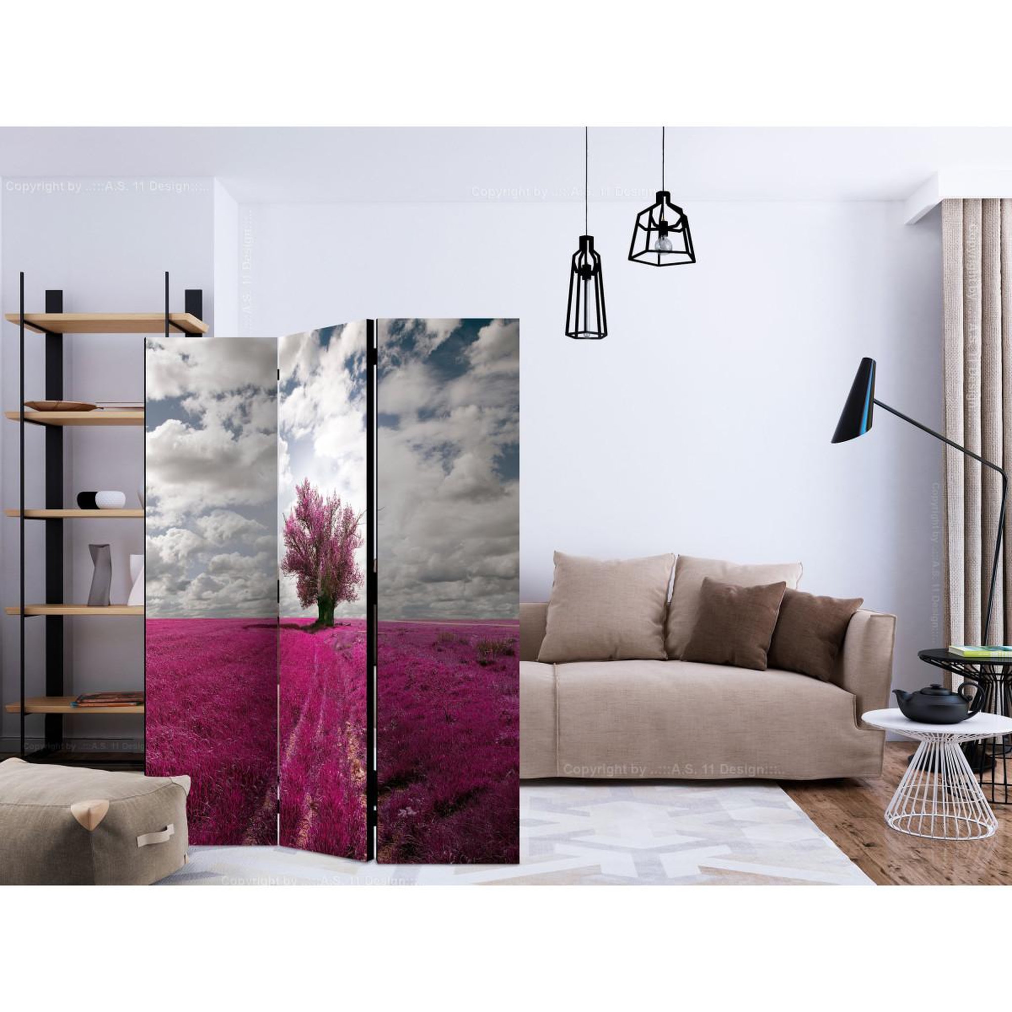 Voir la diapositive 2 : Paris Prix Paravent 3 volets  magenta meadow  135x172cm