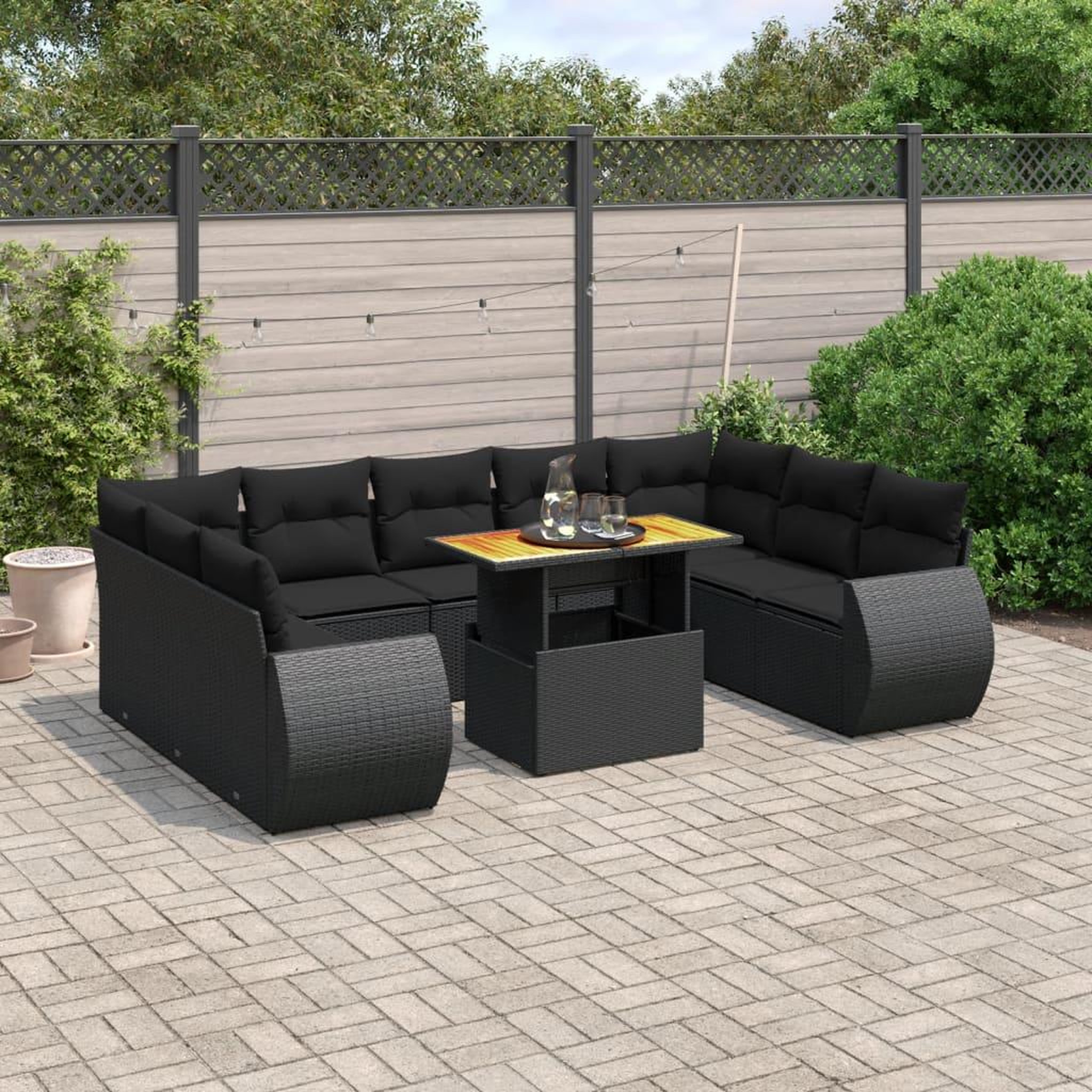 VIDAXL Salon de jardin 10 pcs avec coussins noir resine tressee