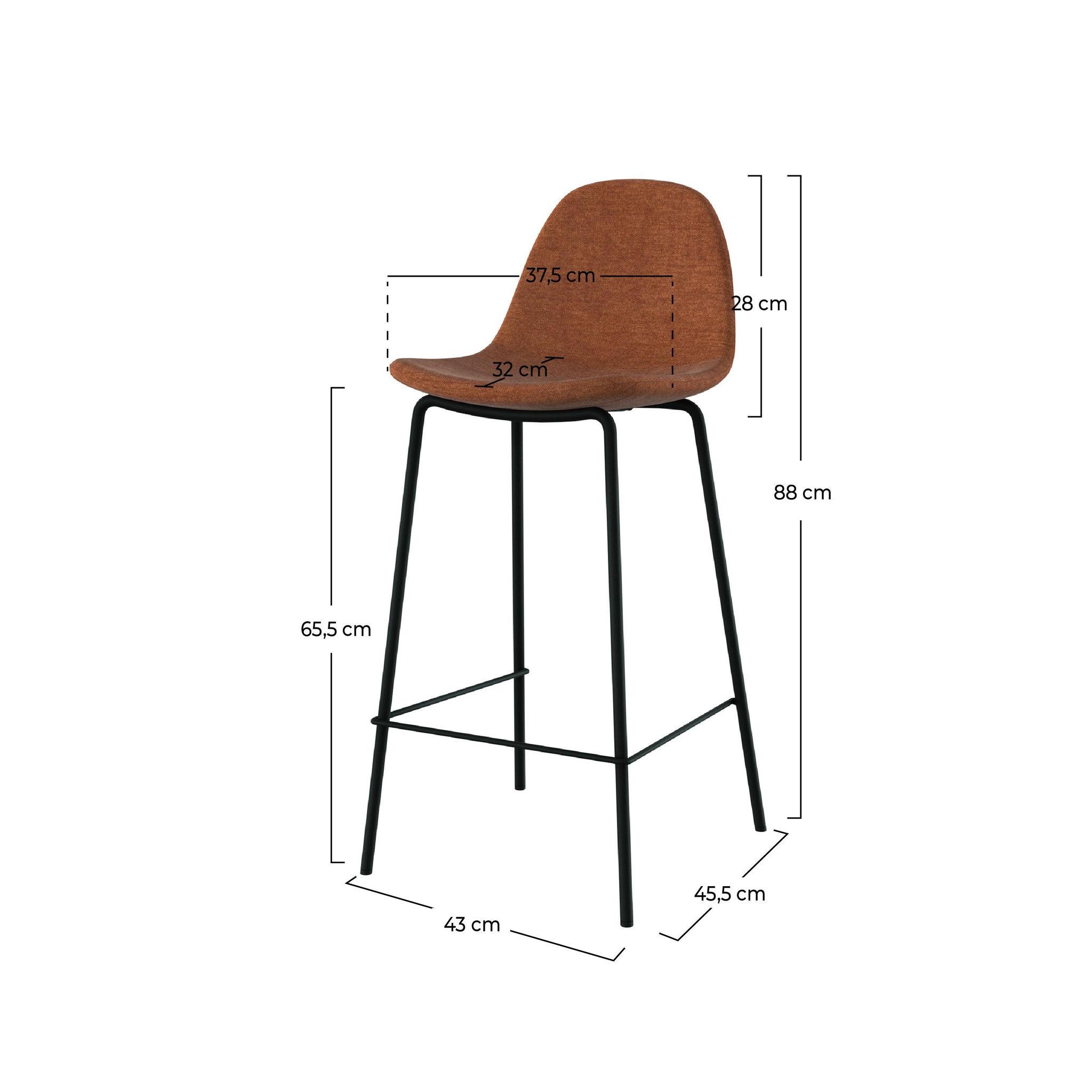 Voir la diapositive 4 : MAISON PAVANE Lot de 2 chaises pour îlot central en tissu terracotta 65,5 cm-Henrik