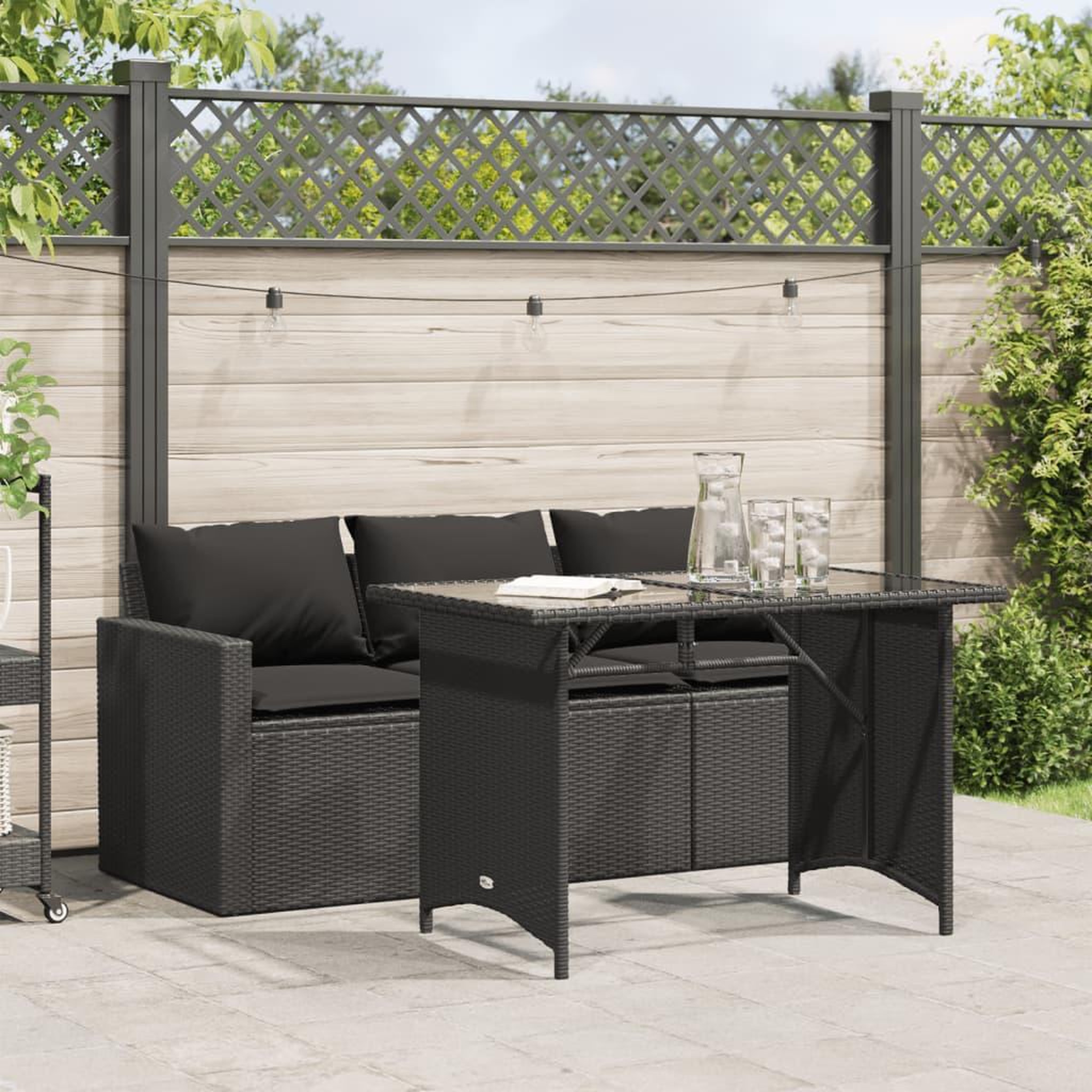 VIDAXL Ensemble a manger de jardin coussins 2pcs noir resine tressee