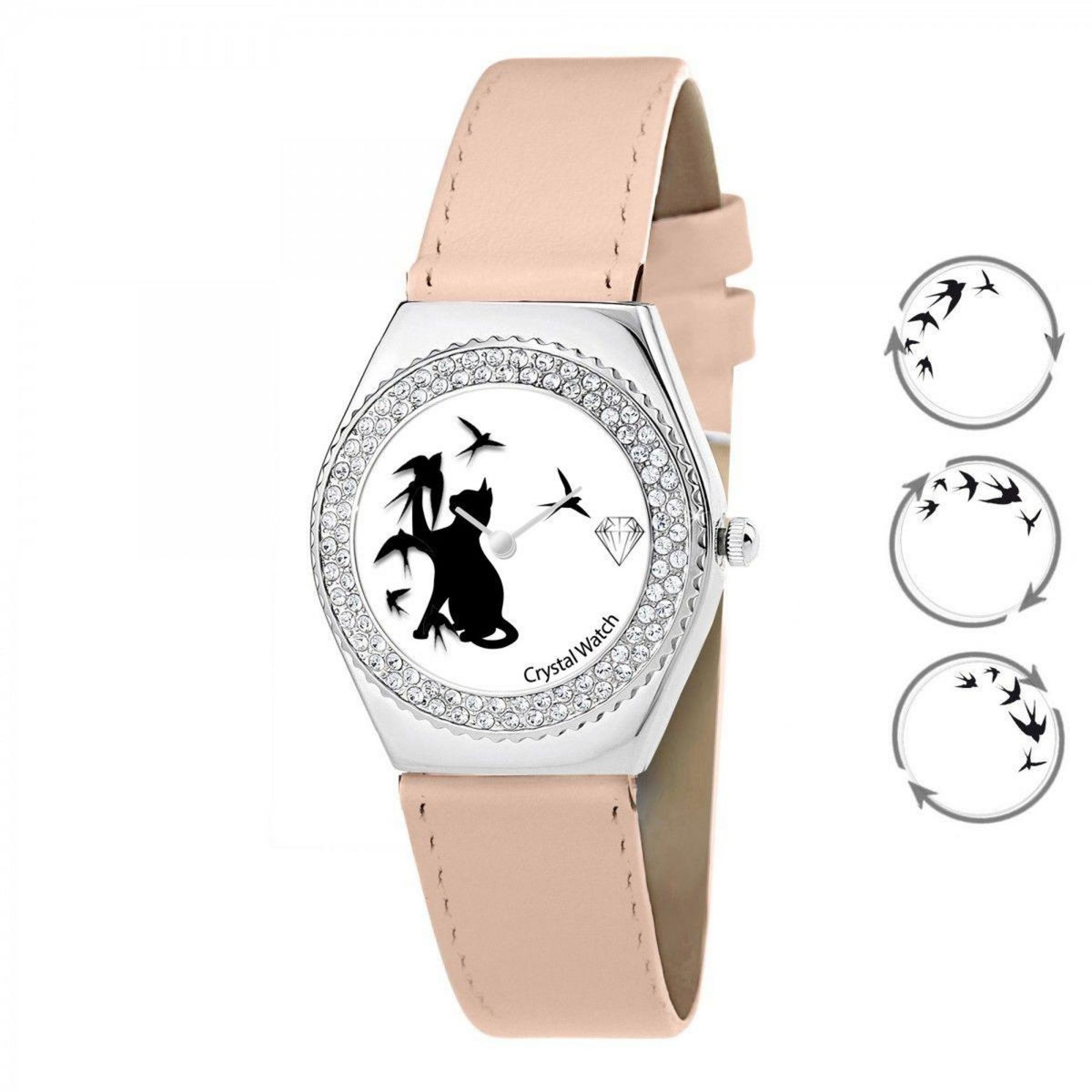 SC CRYSTAL Montre Alysson chat à mouvement tournant SC Crystal ornée de Cristaux scintillants