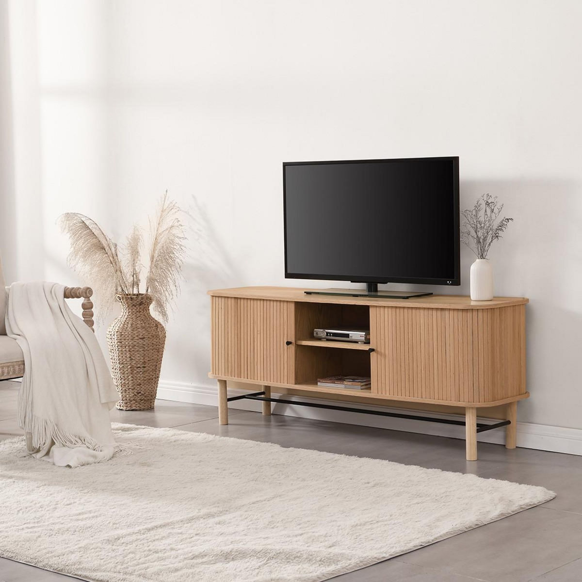 HOMIFAB Meuble TV à portes coulissantes en bois 150 cm - Lino