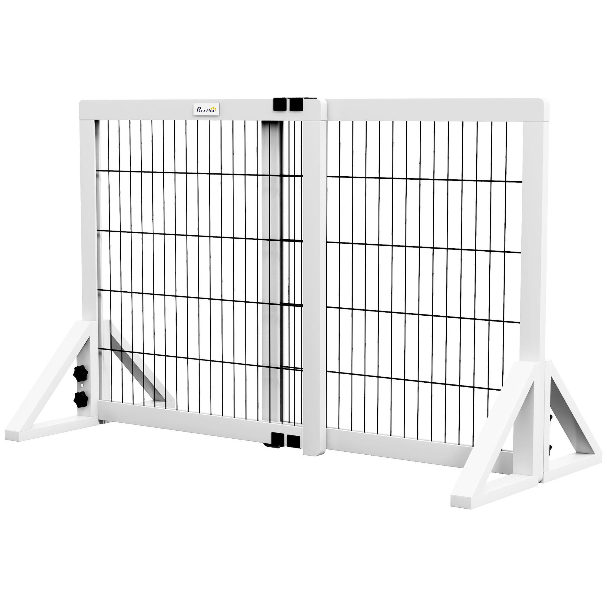 Voir la diapositive 3 : PAWHUT Barrière de sécurité pour chien, barrière de protection à 2 panneaux largeur réglable 63-106l x 44l x 67h cm, barrière pour escalier, porte, couloirs, en bois de pin et acier, blanc