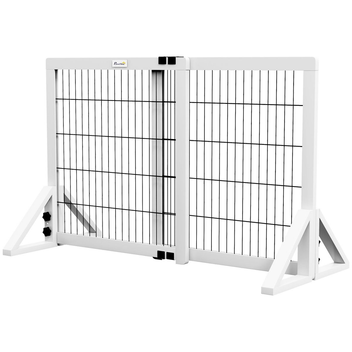 PAWHUT Barrière de sécurité pour chien, barrière de protection à 2 panneaux largeur réglable 63-106L x 44l x 67H cm, barrière pour escalier, porte, couloirs, en bois de pin et acier, blanc