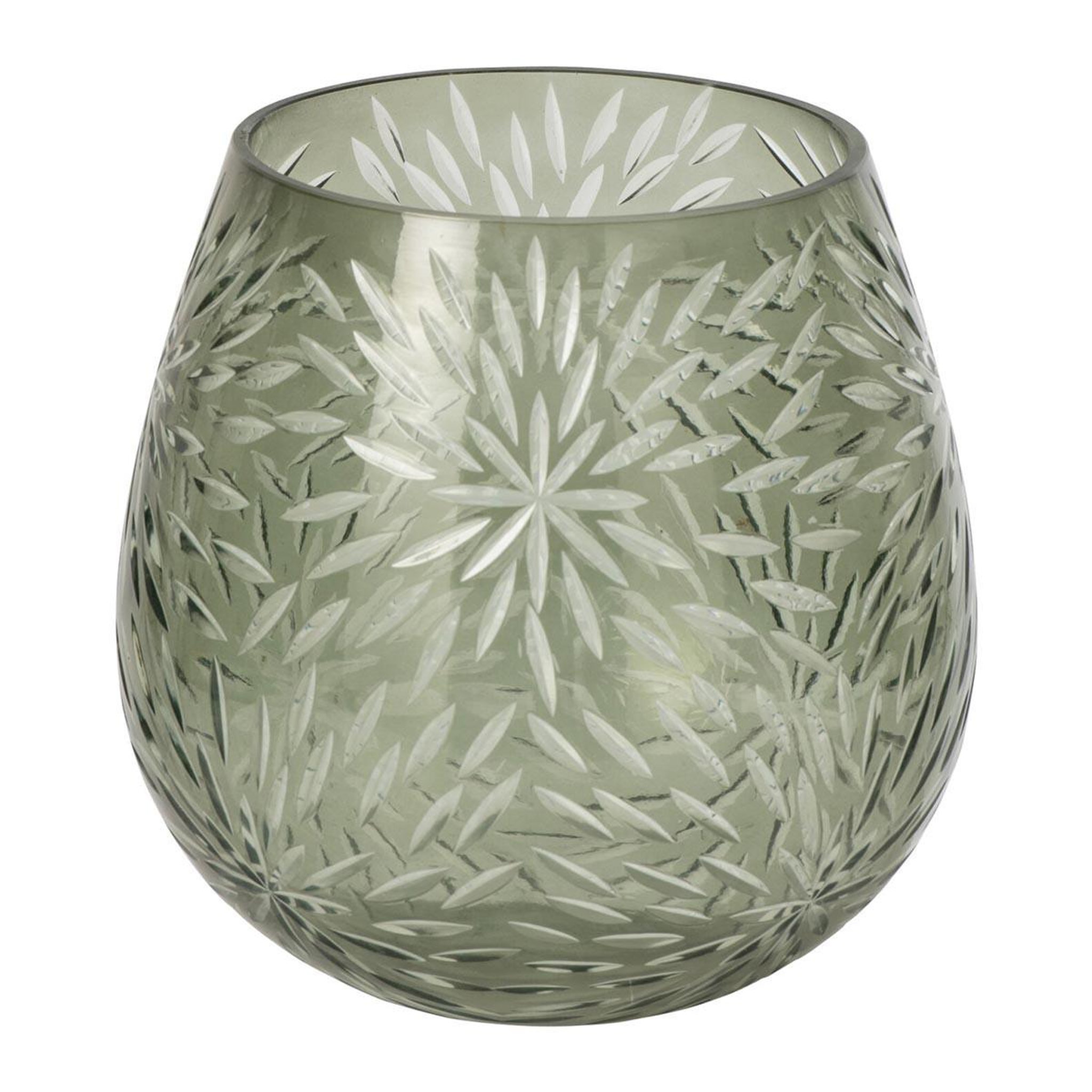 J-LINE Photophore Relief en Verre  Anouk  18cm Kaki