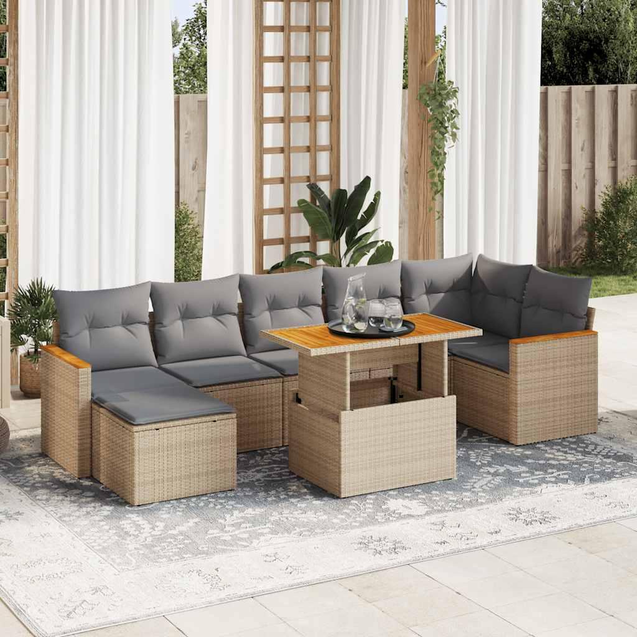 VIDAXL Salon de jardin avec coussins 8 pcs beige resine tressee acacia