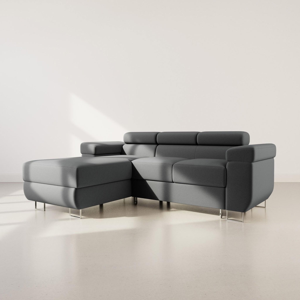 BEST MOBILIER Pablo - canapé d'angle gauche - 6 places - convertible avec coffre et têtières réglables - en velours