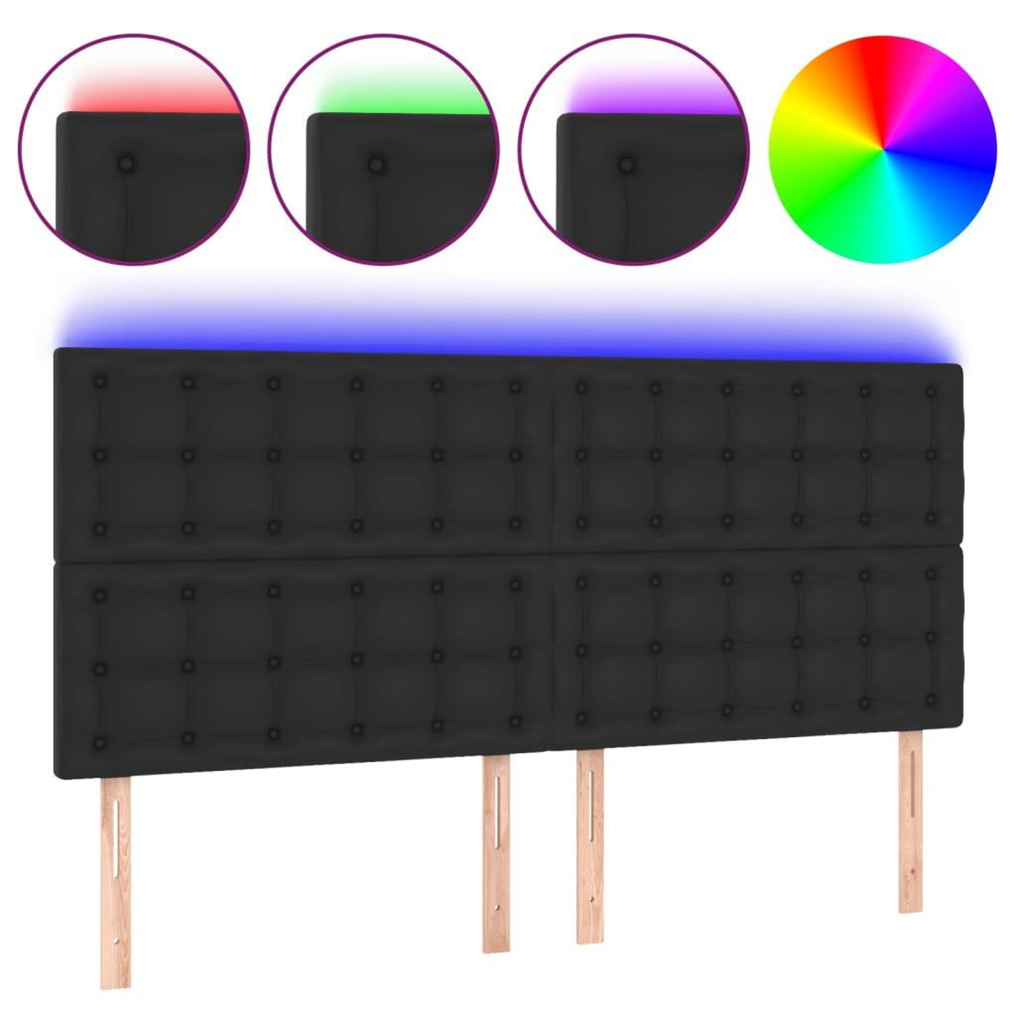 Voir la diapositive 2 : VIDAXL Tete de lit a LED Noir 180x5x118/128 cm Similicuir
