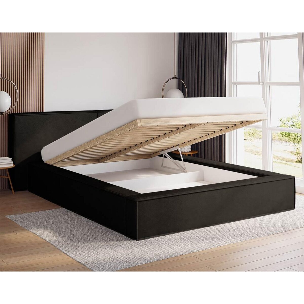 BEST MOBILIER Eros - lit coffre - 140x200 cm - sommier inclus - en velours