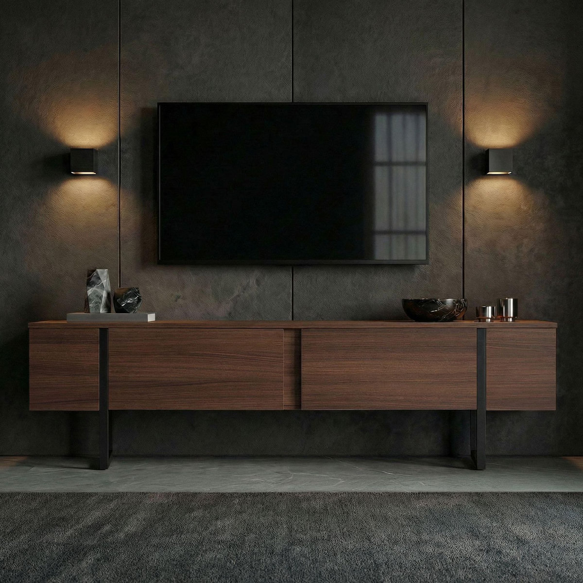 Habitat et Jardin Meuble TV en bois  Onera  - 180 x 30 x 50 cm - Noyer / Noir