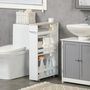 Voir la diapositive 3 : KLEANKIN Meuble bas colonne rangement salle de bain à roulettes 3 niveaux dim. 48L x 15l x 80H cm MDF panneaux blanc aspect chêne clair