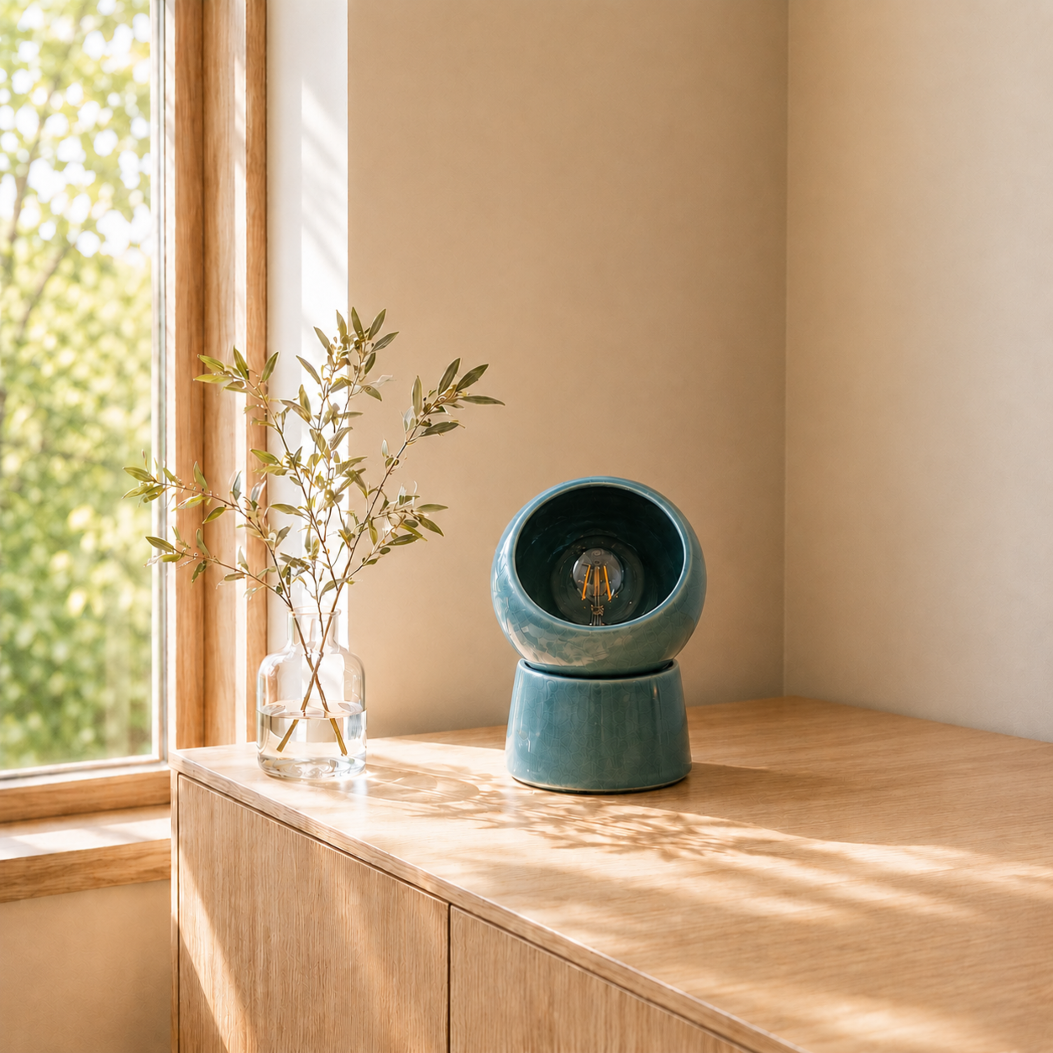 Voir la diapositive 5 : MAISON PAVANE Lampe à poser en céramique bleue-Halo