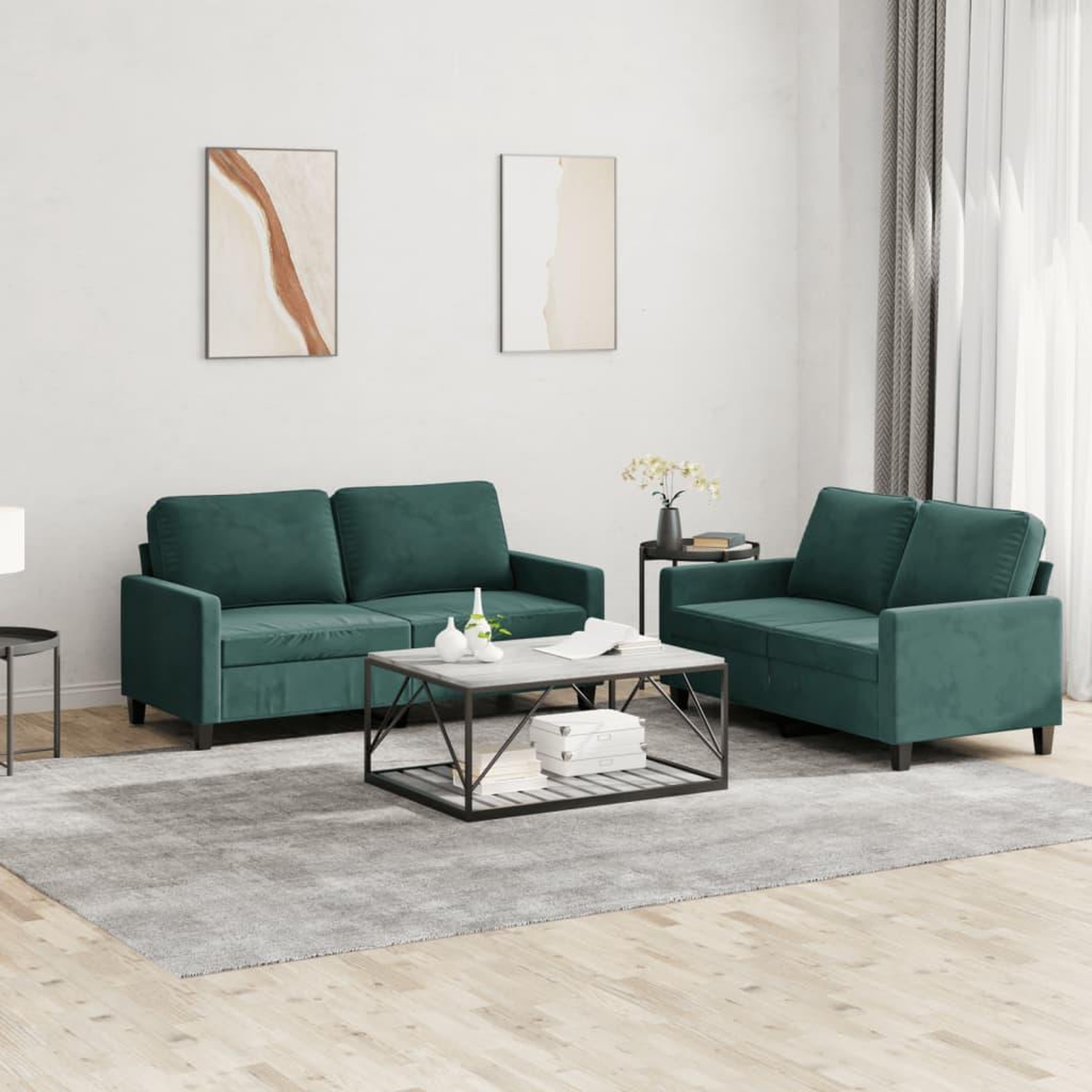 VIDAXL Ensemble de canapes 2 pcs avec coussins Vert fonce Velours