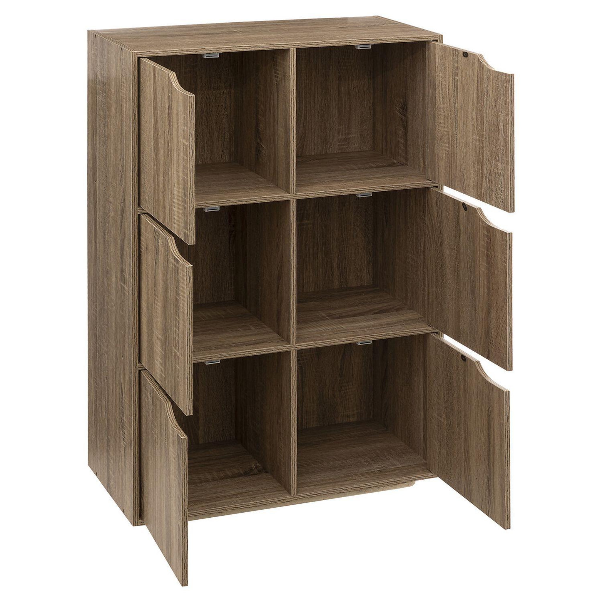 Voir la diapositive 2 : FIVE Etagère 6 cases de rangement avec portes mix n' modul - longueur 67,50 cm x hauteur 100,50 cm - marron