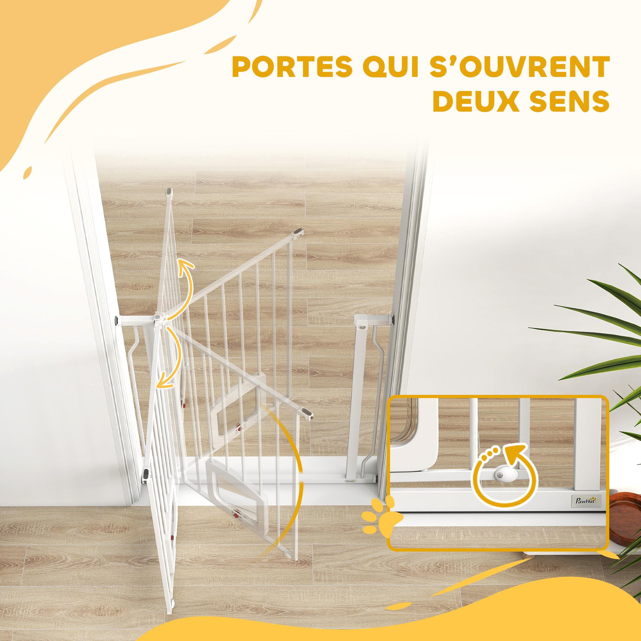 Voir la diapositive 6 : PAWHUT Barrière de sécurité chien extensible 75-85 cm fixation par pression sans percer h.76 cm blanc