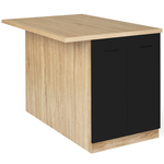 ID MARKET Ilot central IVO 120 cm bois façon hêtre portes noires avec plan de travail
