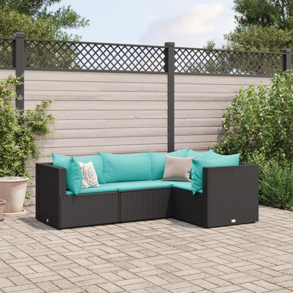 VIDAXL Salon de jardin 4 pcs avec coussins Noir Resine tressee