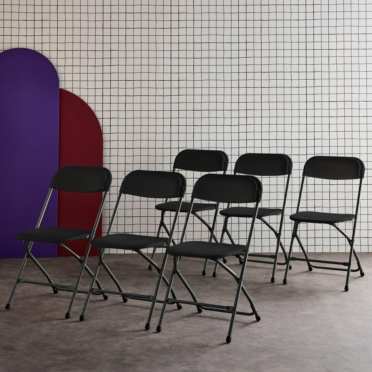 SWEEEK Chaises de réception pliantes – Fiesta – 6 chaises d'appoint en plastique gris foncé et métal