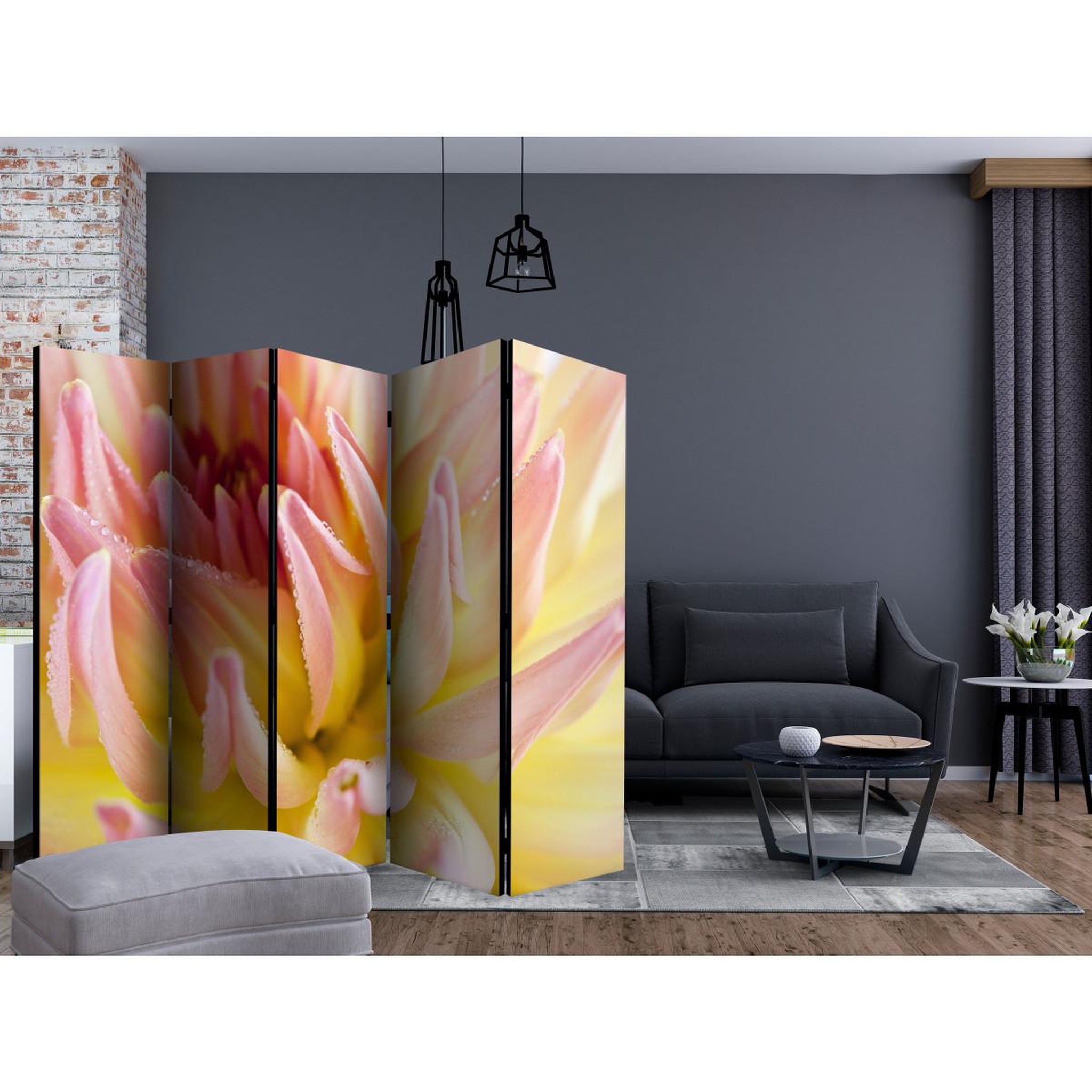 Voir la diapositive 2 : Paris Prix Paravent 5 volets  pastel colored dahlia flower with dew drops  172x225cm