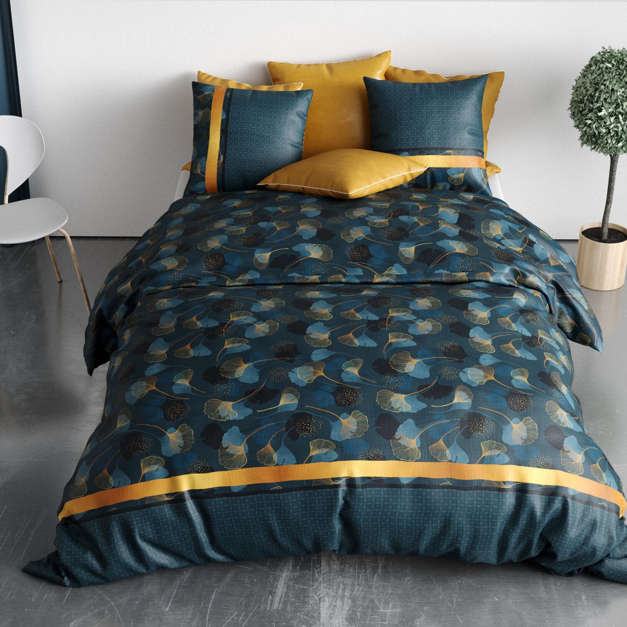Voir la diapositive 3 : ATELIER DU COTON Parure housse de couette 100% coton 57fils ginko