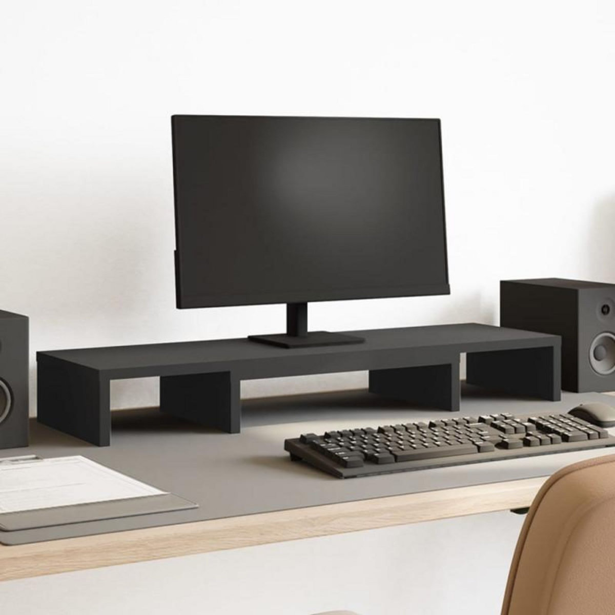 VIDAXL Support de moniteur élévateur réglable noir bois d ingénierie