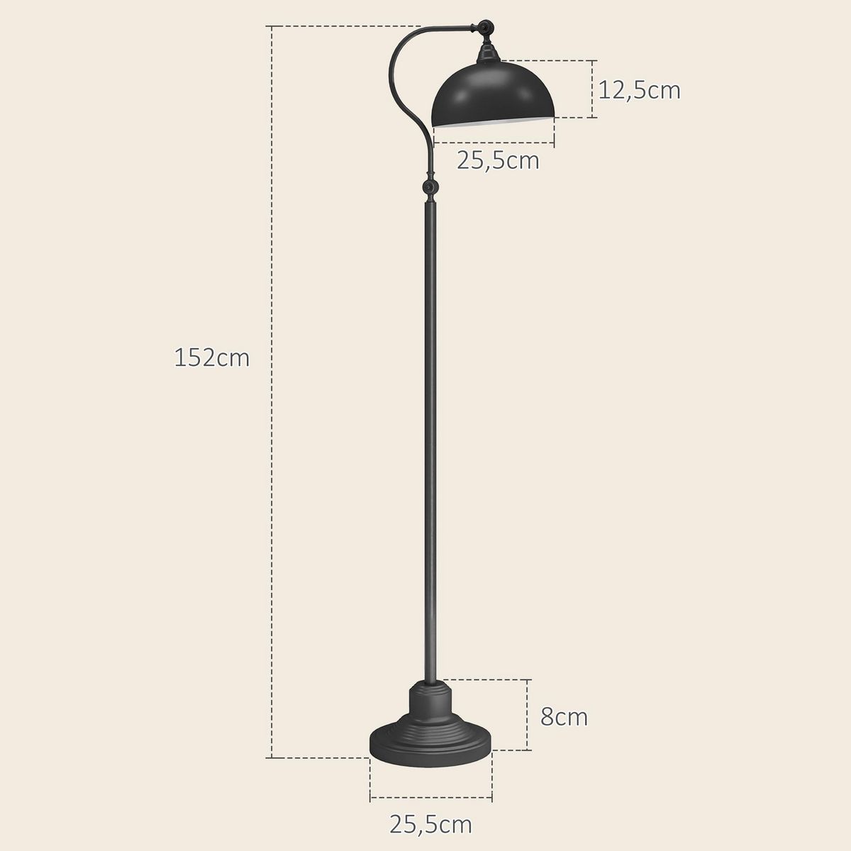 HOMCOM Lampadaire style néo-rétro métal noir - abat-jour réglable - H.152 cm