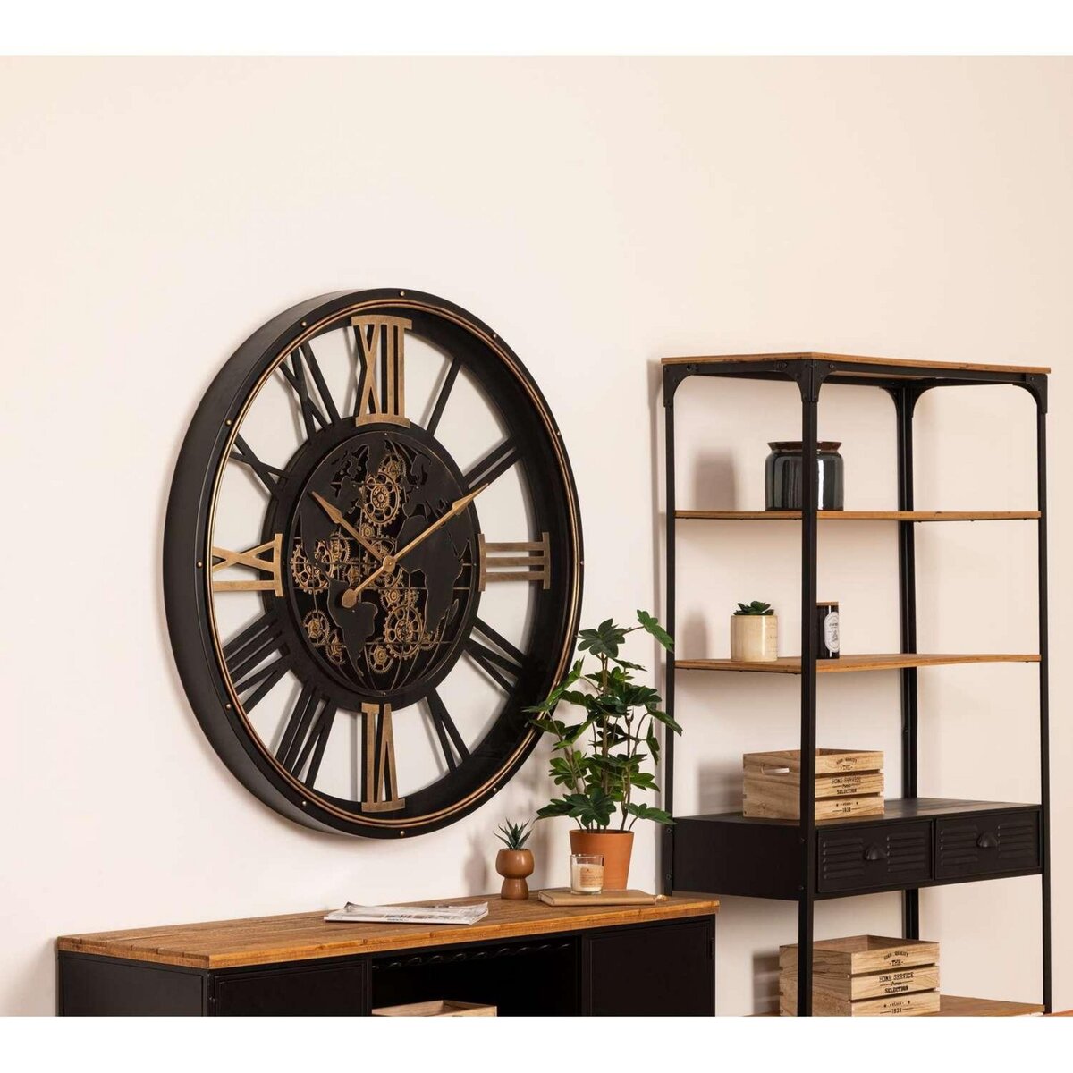 ATMOSPHERA Horlorge murale en métal CLARK - Diam 110 cm