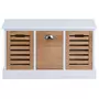 IDIMEX Banc de rangement TRIENT meuble bas coffre et 3 caisses de rangement, en MDF et bois de paulownia blanc/naturel