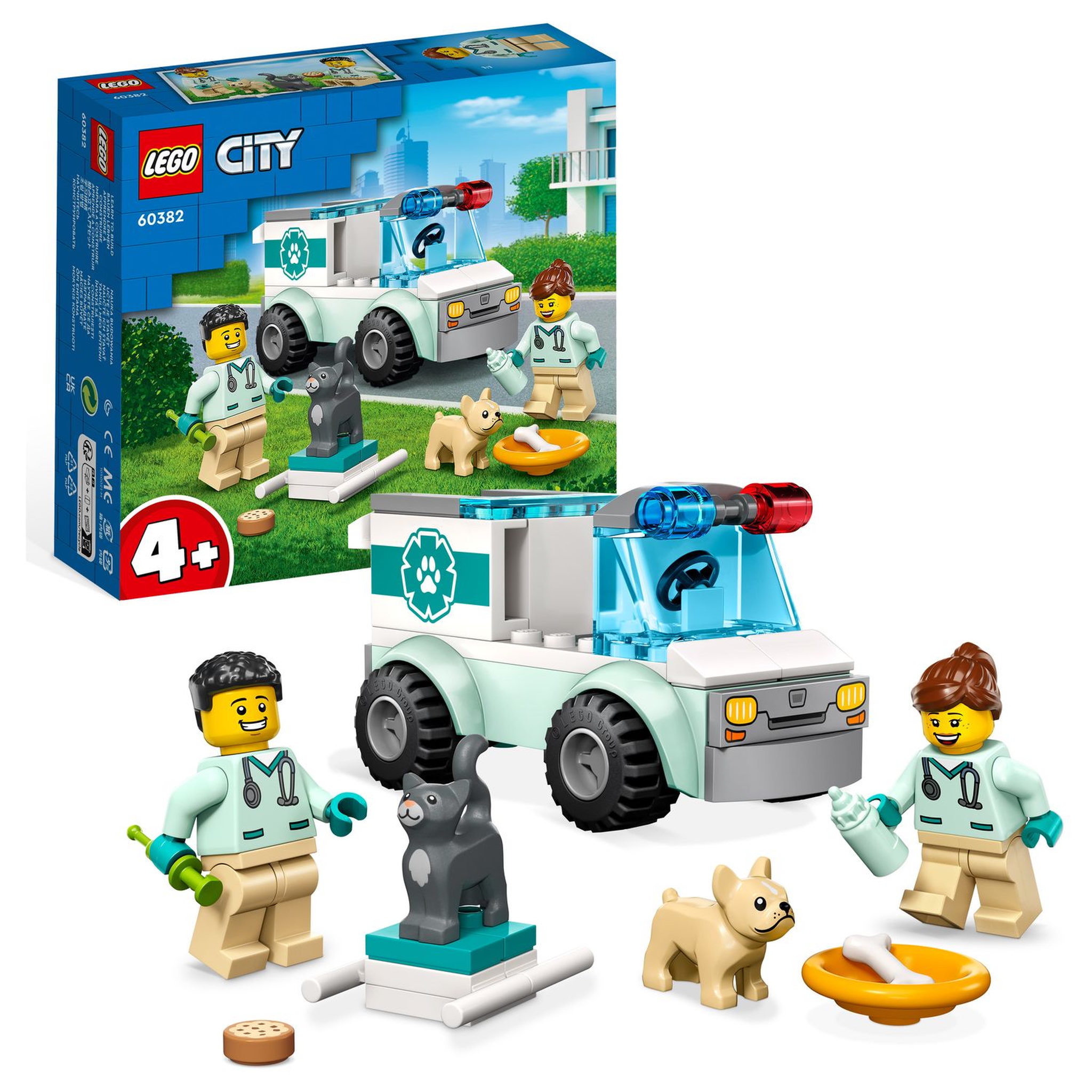 Voir la diapositive 2 : LEGO City 60382 L'intervention du véhicule vétérinaire,  Jouet Ambulance pour Animaux, avec 2 Minifigurines et Figurines Chat et Chien, Enfants 4 Ans
