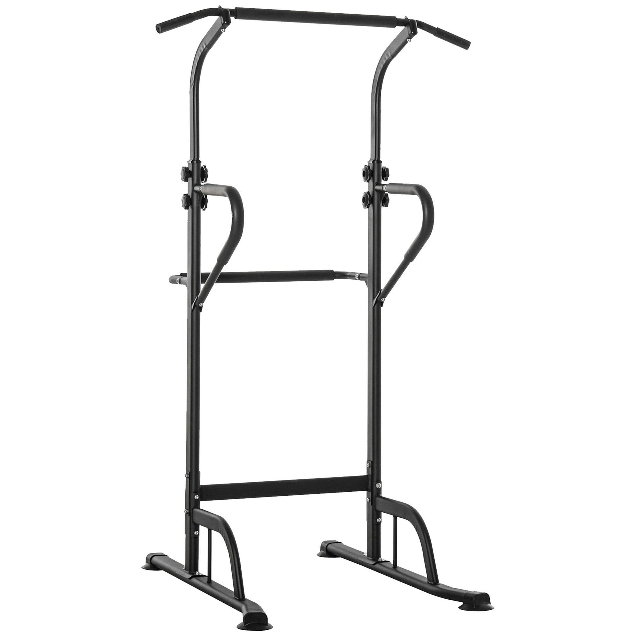 HOMCOM Station de musculation multifonction barre de traction chaise romaine réglable acier noir