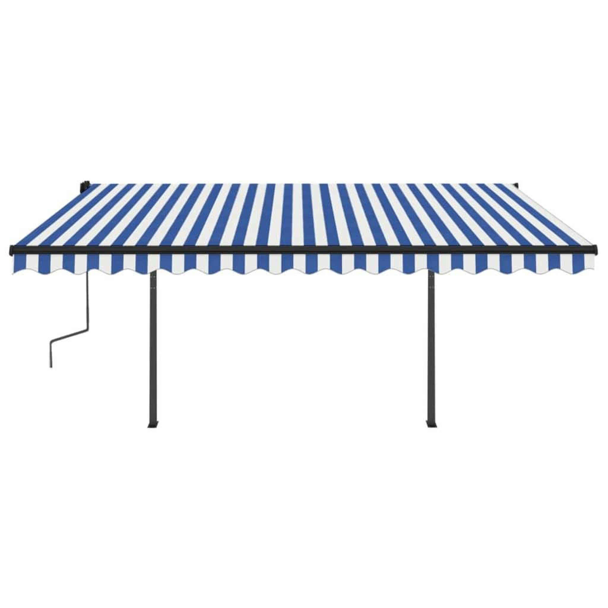 Voir la diapositive 4 : VIDAXL Auvent manuel retractable avec poteaux 4x3,5 m Bleu et blanc