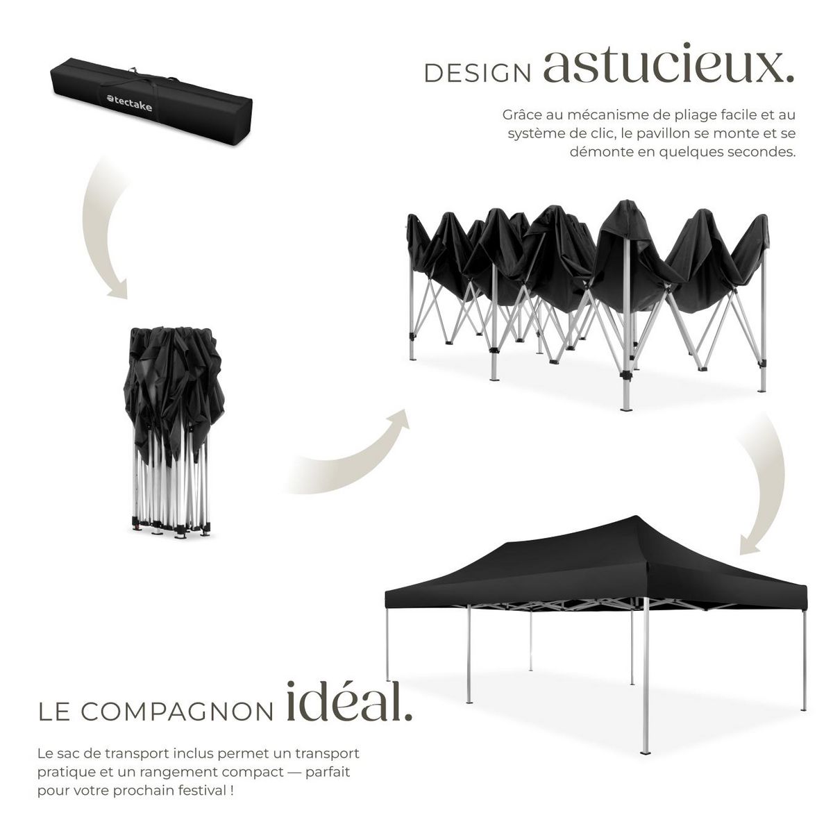 tectake Pavillon de jardin 6 x 3 m avec cadre en aluminium noir