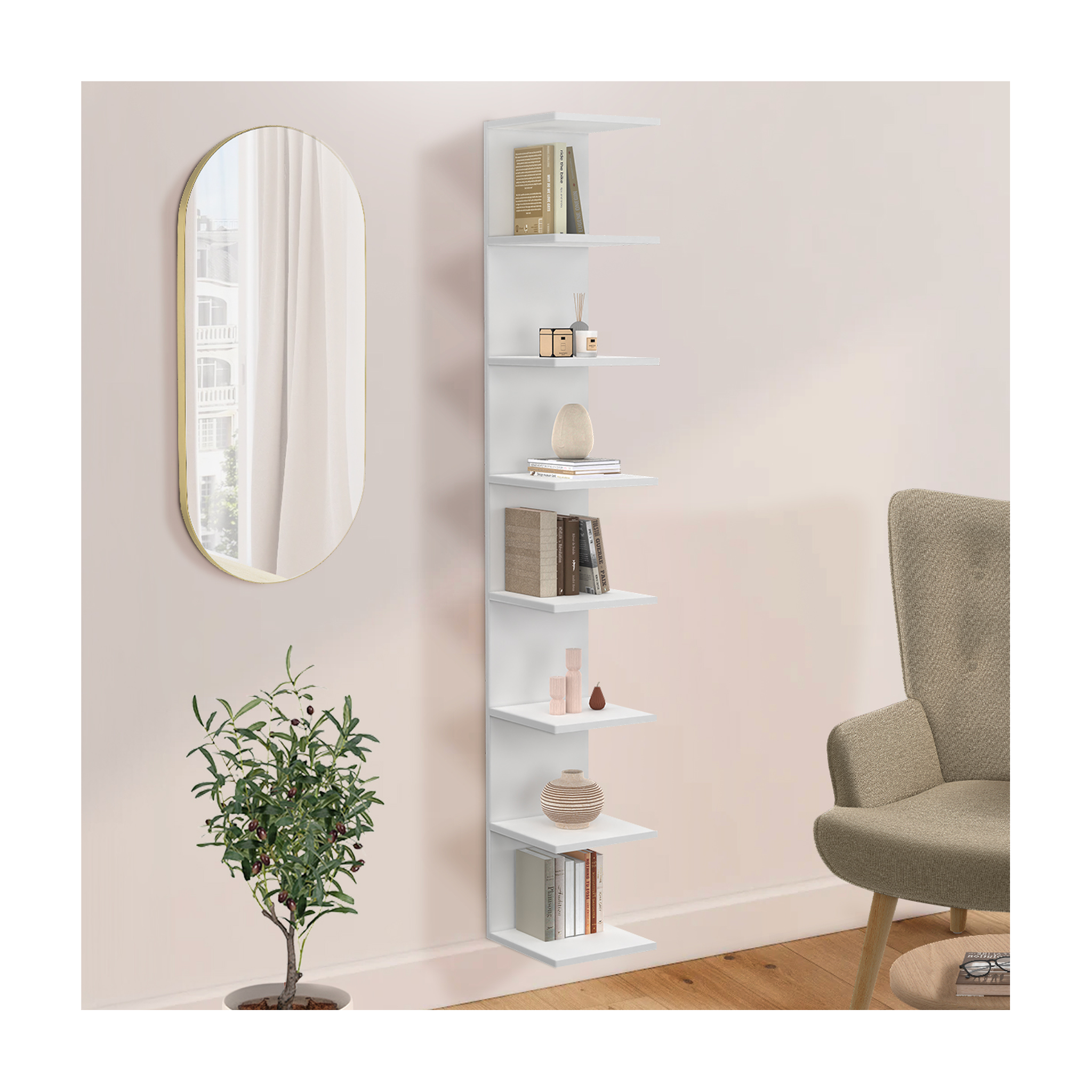 Voir la diapositive 2 : ID MARKET Etagère murale suspendue double position chiara 8 étagères blanc 190 cm