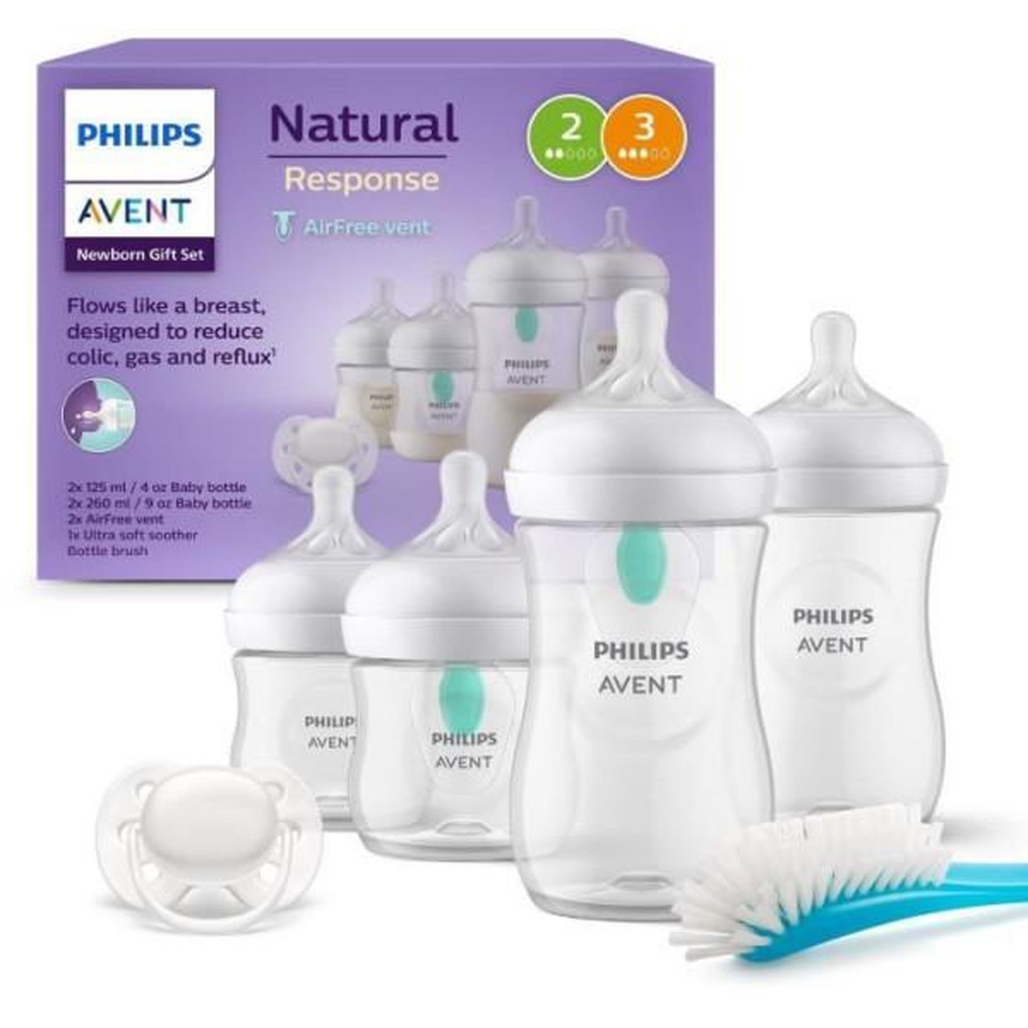 PHILIPS AVENT Kit nouveau-né - philips avent - natural 3.0 airfree - 2 biberons 125ml + 2 biberons 260ml + sucettes ultra douce 0-6m